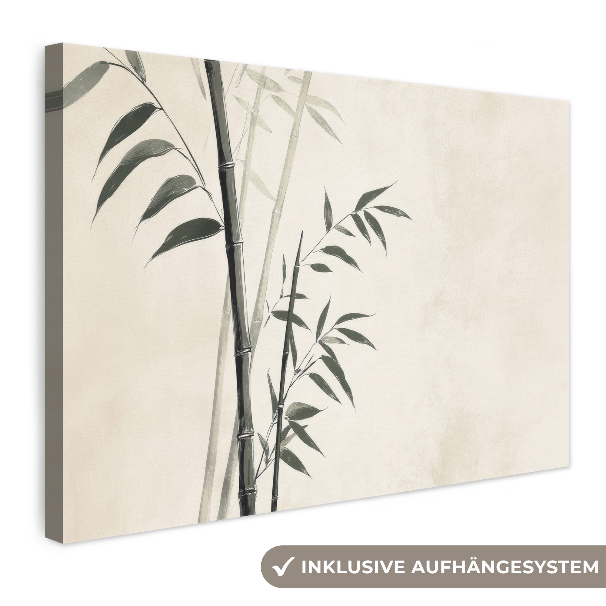 OneMillionCanvasses® Leinwandbild Japandi - Bambus - Beige, Fotodruck (1 St), Leinwand Bilder Klein, Wand Dekoration Aesthetic 30x20 cm