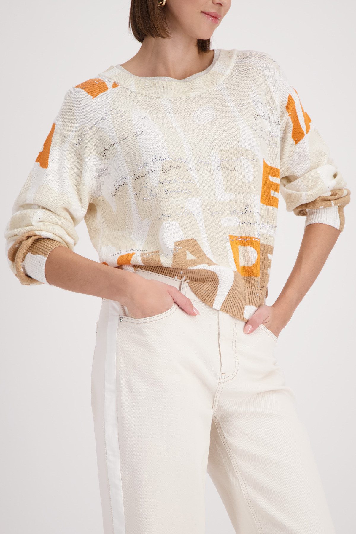 Monari Strickpullover Buchstaben allover Regular fit mit Rundhalsausschnitt