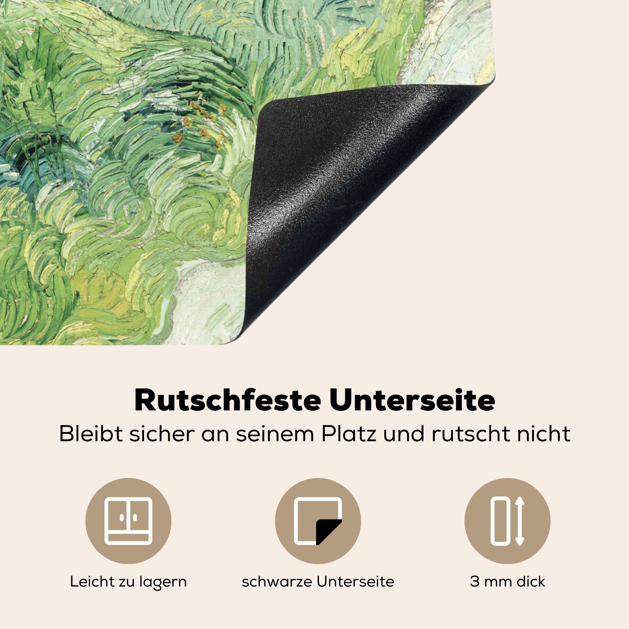 Arbeitsfläche Mobile nutzbar, Kunst Alte grünem Gogh - Meister - 60x52 mit Feld cm, Van - Herdblende-/Abdeckplatte Vinyl, Ceranfeldabdeckung Mais, (1 MuchoWow tlg),