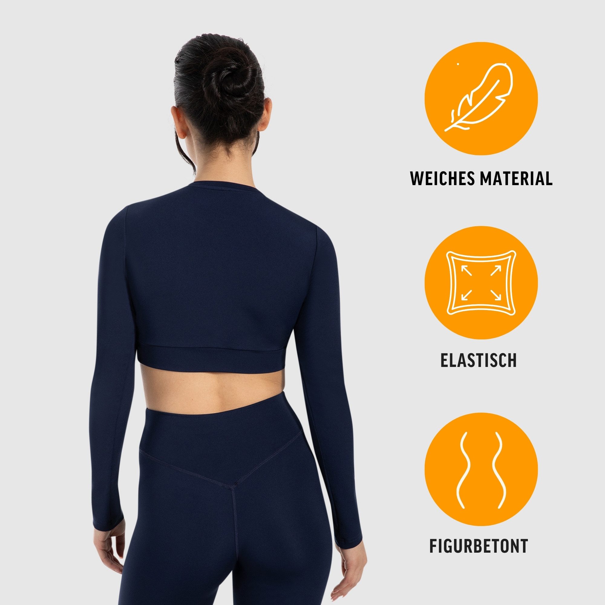 Smilodox Longsleeve Tisha, Cropped Sportshirt, Funktionsshirt elastisches Unterbrustbund Bequemes Langarmshirt, Rundhals, Alltag Fitness Yoga Layering