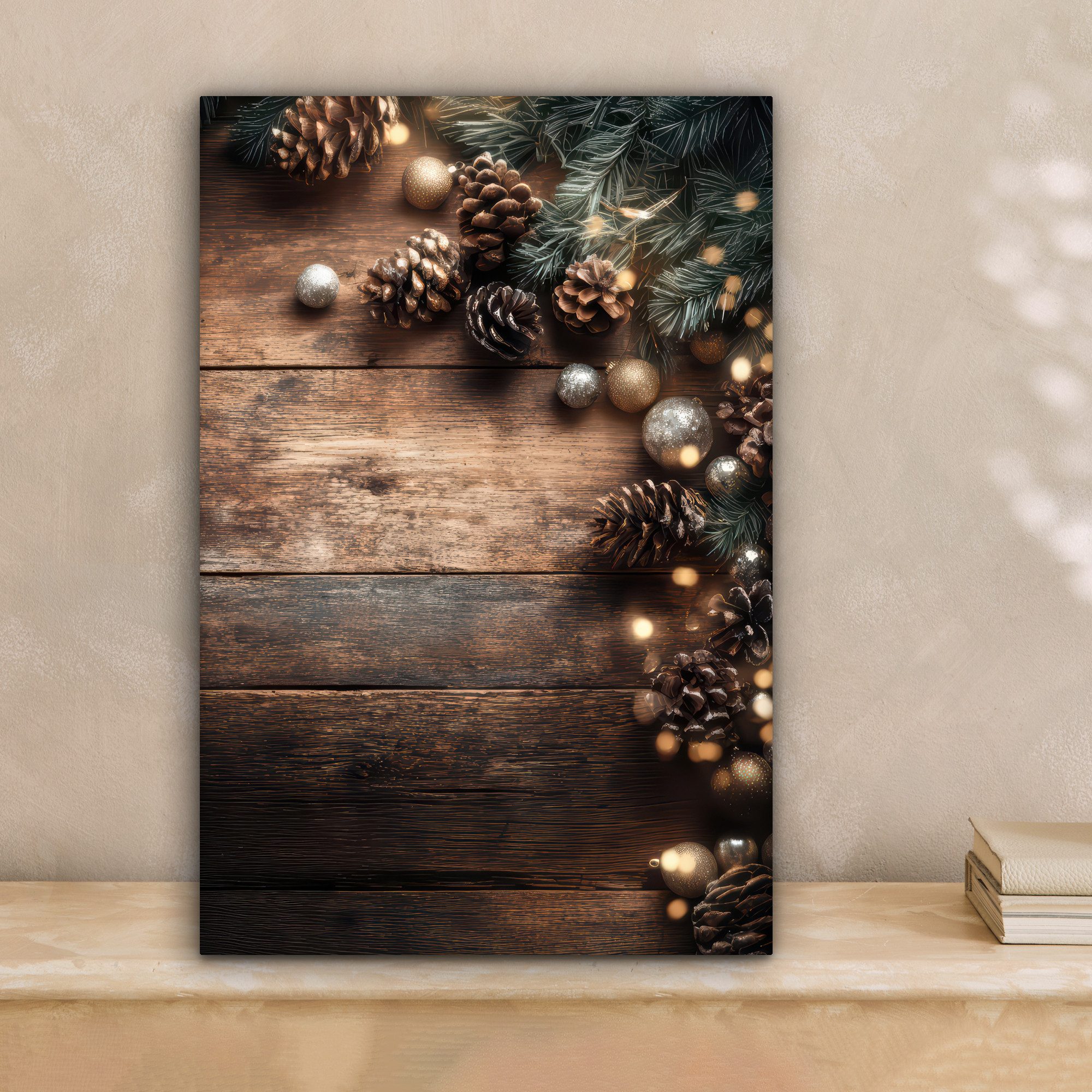 OneMillionCanvasses® Leinwandbild Weihnachts-Eckdekoration - Tannenzapfen - günstig online kaufen