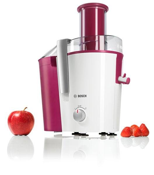 BOSCH Entsafter VitaJuice 2 MES25C0, XL-Einfüllschacht, Edelstahl-Microfilter-Sieb, 700 W, Ausgießer mit DripStop, spülmaschinengeeignet, weiß / cherry cassis