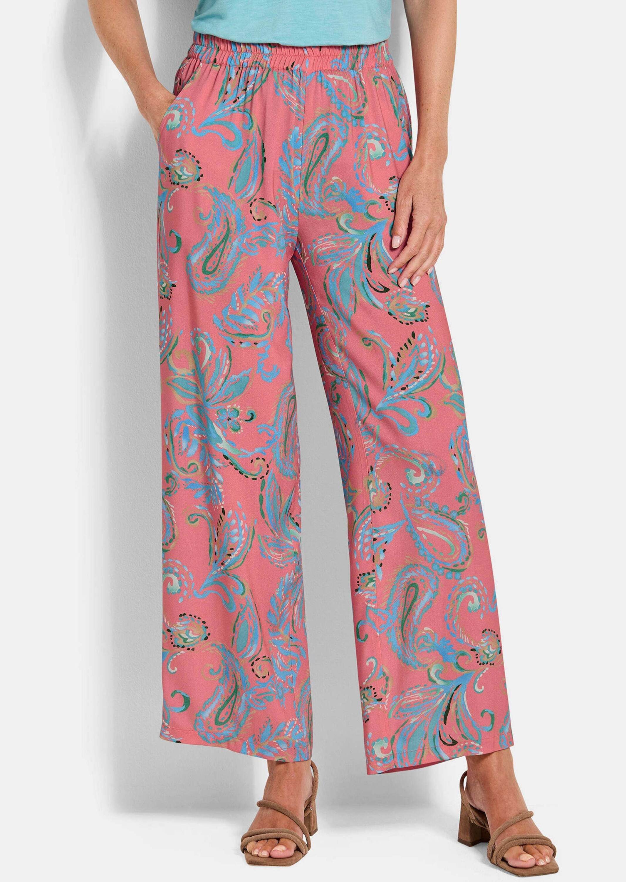 GOLDNER Schlupfhose Kurzgröße: Leichte Sommerhose mit Paisley-Print Druckhose mit Schlupfbund, Eingriffstaschen und Knöchellänge