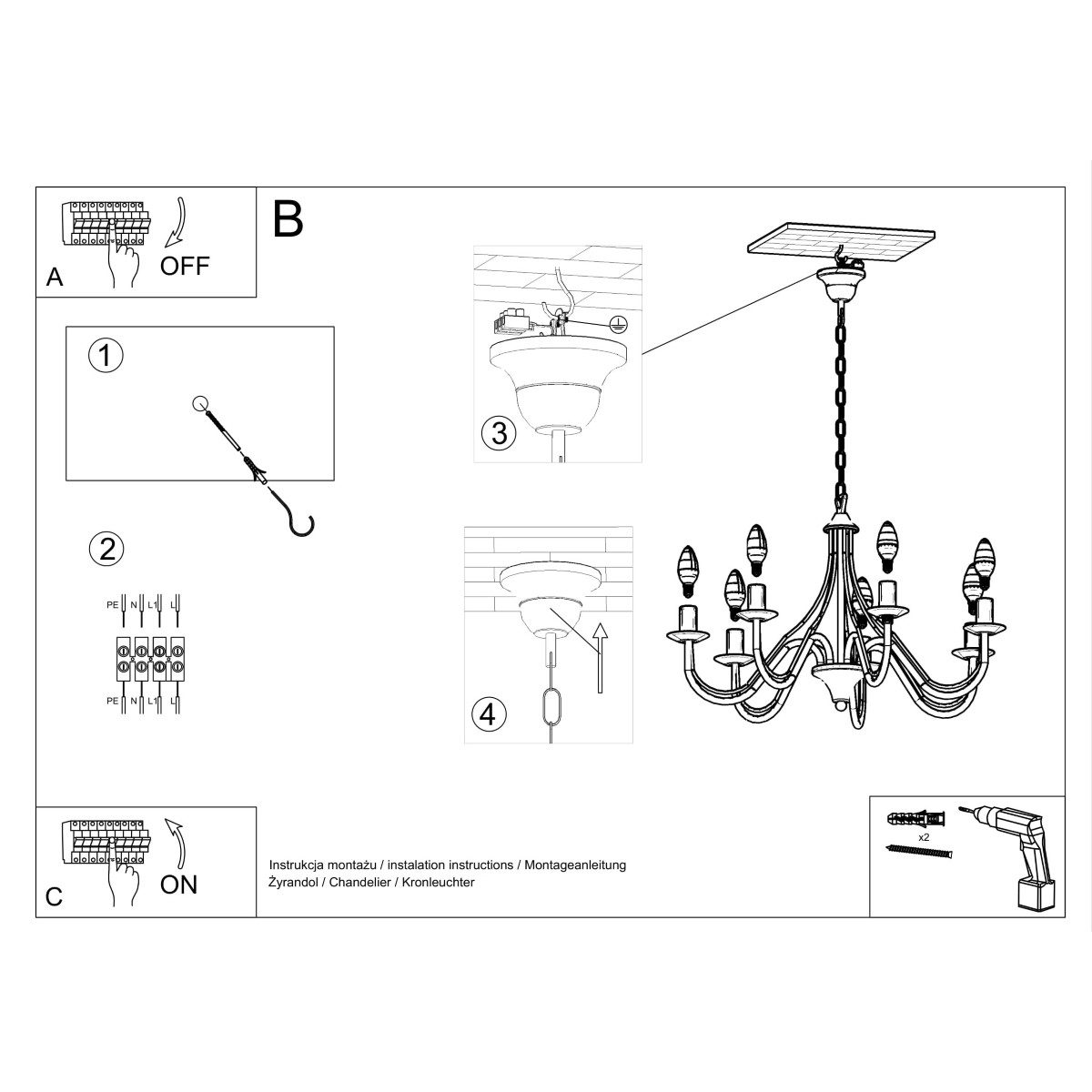 SOLLUX lighting Kronleuchter Kronleuchter Minerwa 5 Schwarz, Nicht enthalten – Bild 5 von 5