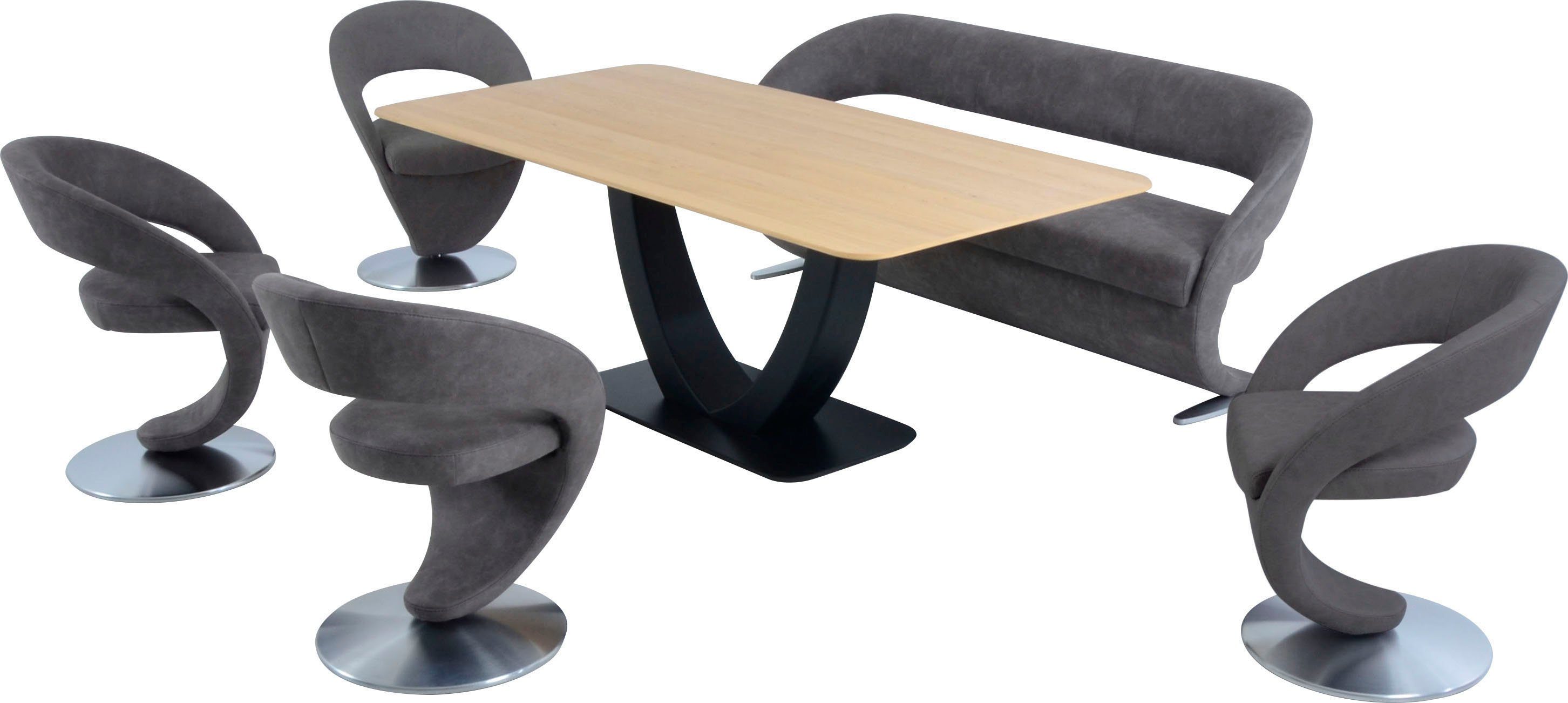 K+W Komfort & 4 Wohnen mit Tisch 180x90cm Wave, (Set), und Essgruppe in Design-Drehstühlen Design-Solobank