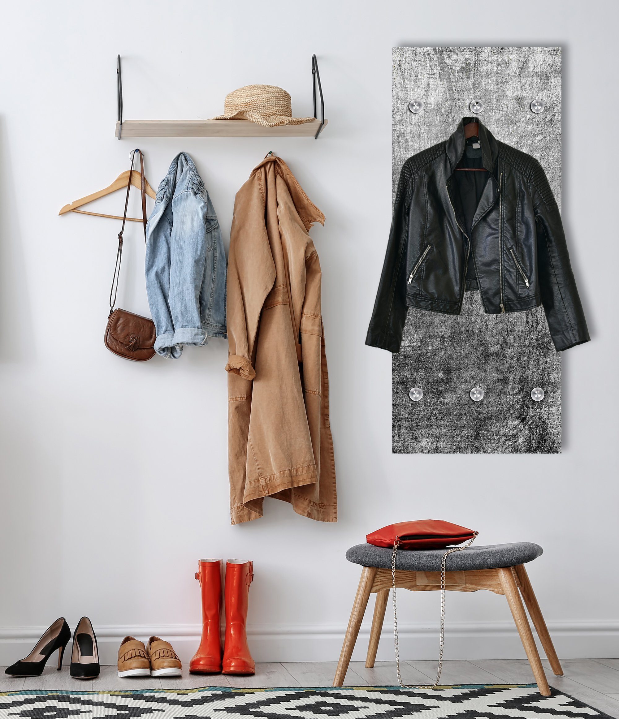 queence Wandgarderobe Garderobe aus Acrylglas grau, Stein, Steinoptik, Beton Betonoptik (1 St), Verschiedene Größen - mit Edelstahlhaken
