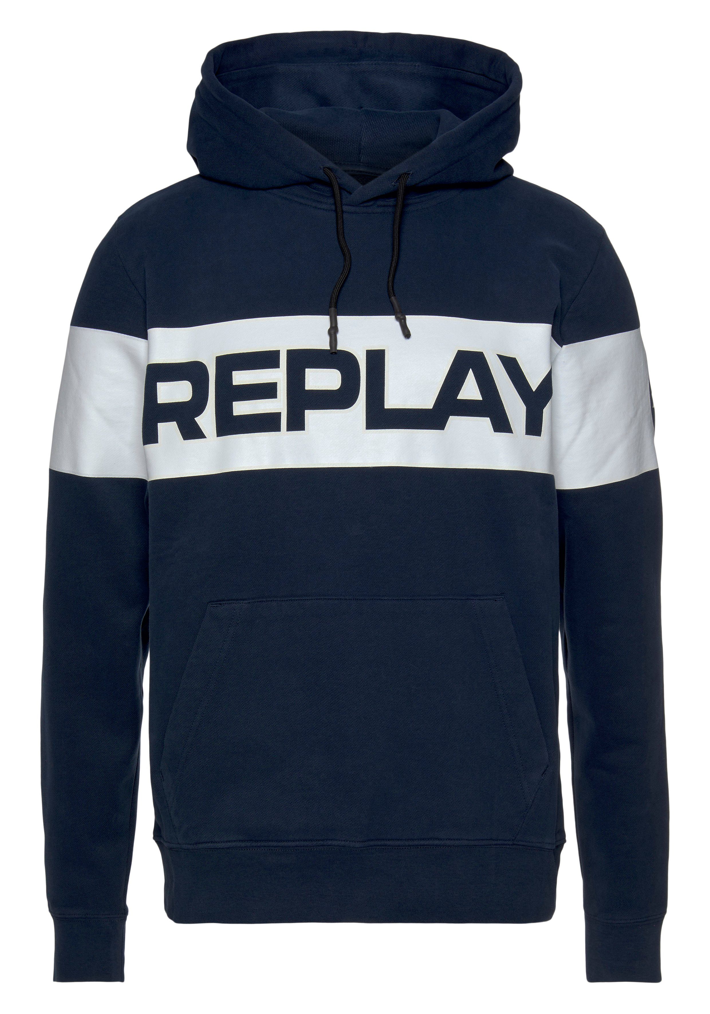 navy Kapuzensweatshirt mit Markenprint Replay großem