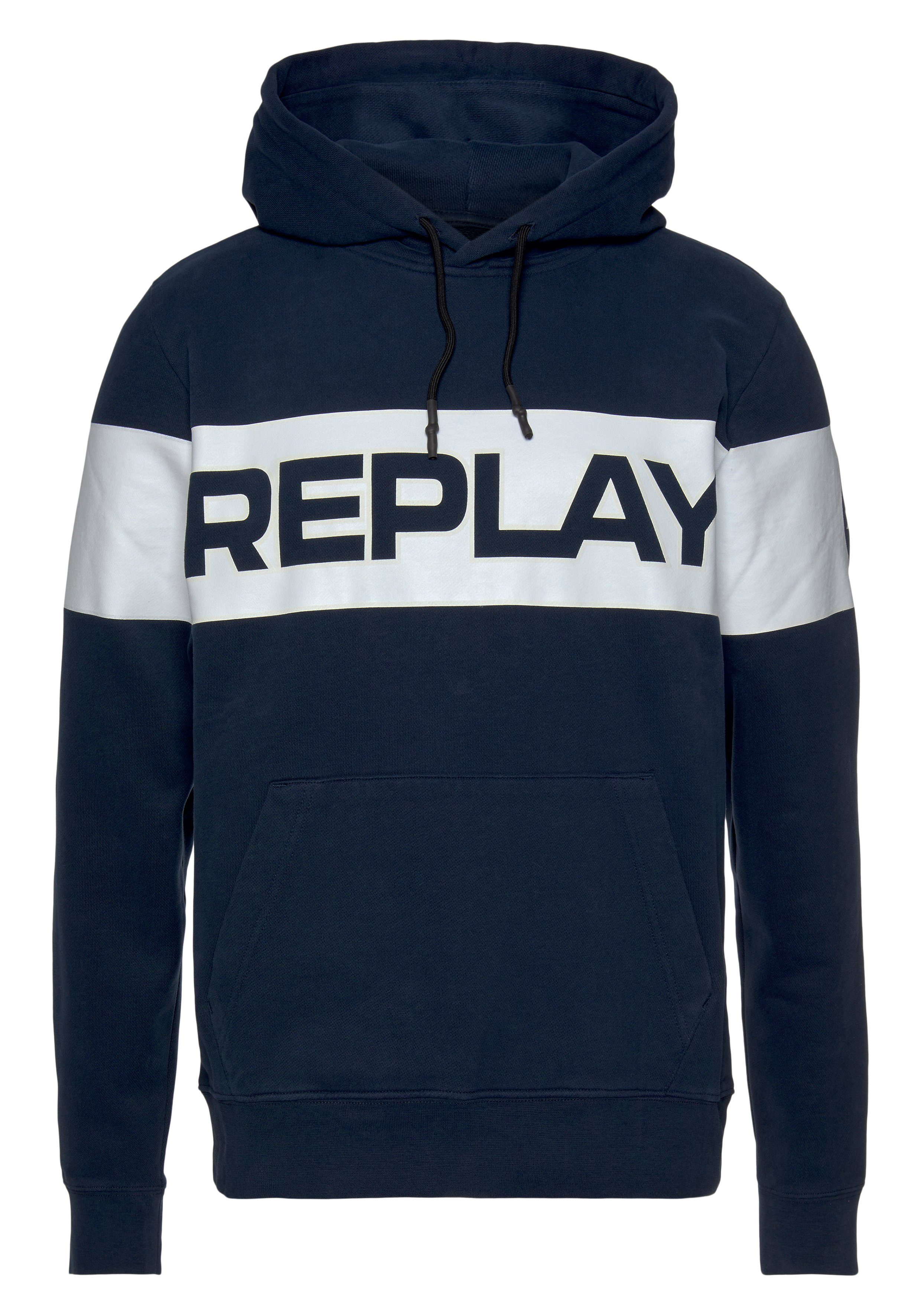 großem Markenprint Kapuzensweatshirt navy Replay mit