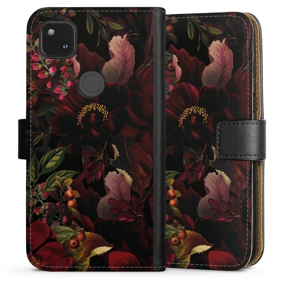 DeinDesign Handyhülle Utart Blumen Wiese Dunkle Blumenwiese, Google Pixel 4a Hülle Flip Case Klapphülle Handytasche Leder