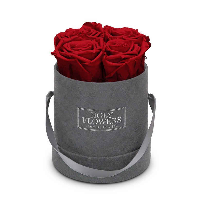 Kunstblume Rosenbox Samt mit 4-5 Infinity Rosen I ca. 3 Jahre haltbar I Infinity Rosen, Holy Flowers, Höhe 11 cm