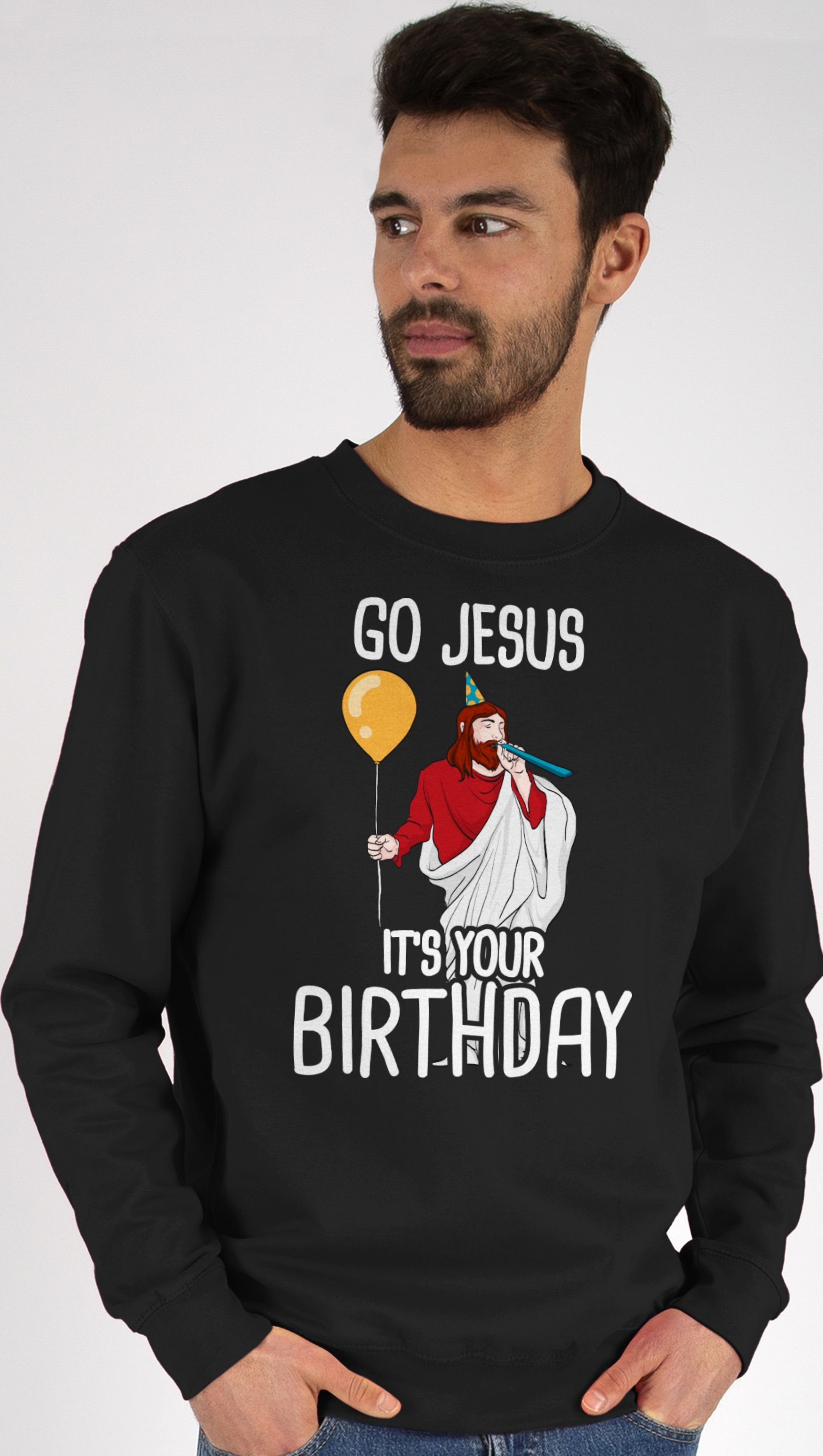 Shirtracer Sweatshirt Go Jesus it's your Birthday (1-tlg) Weihachten Kleidung 1 Schwarz