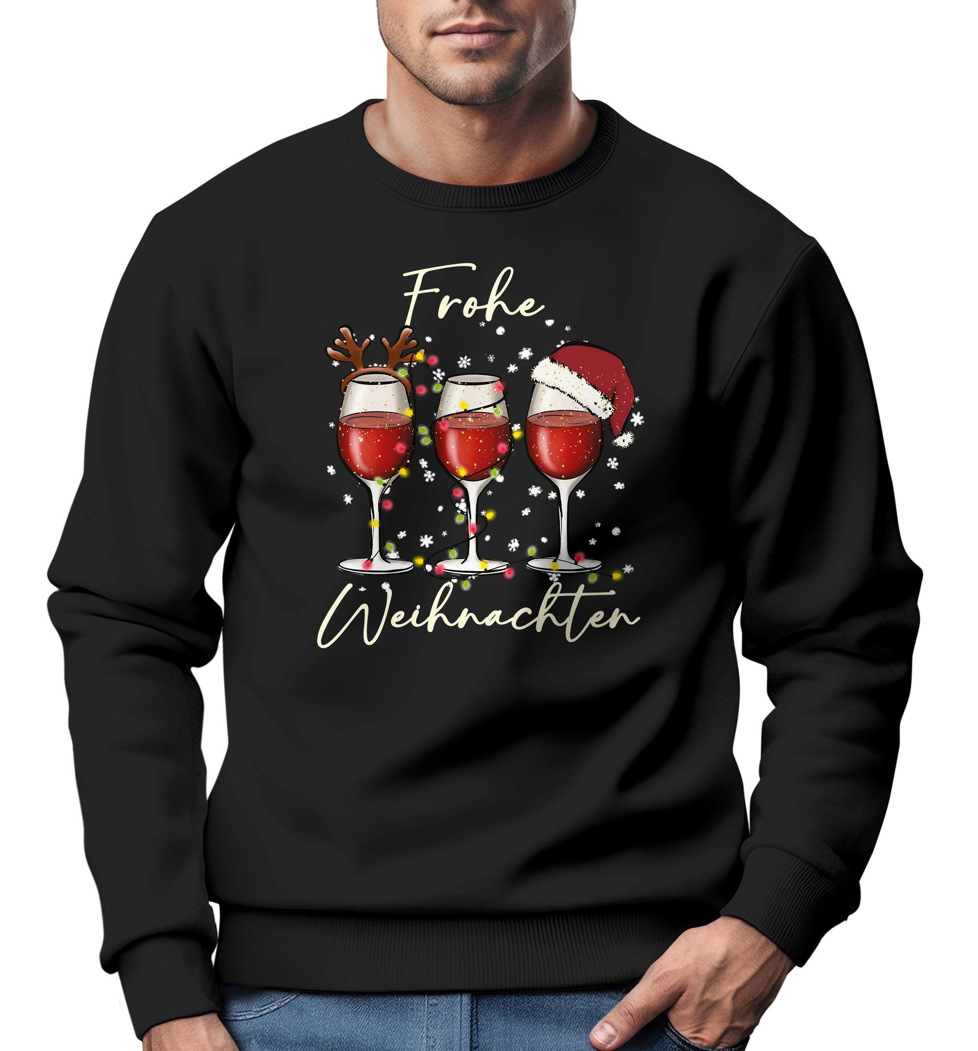 MoonWorks Sweatshirt Sweatshirt Herren Weihnachtspullover Weingläser günstig online kaufen