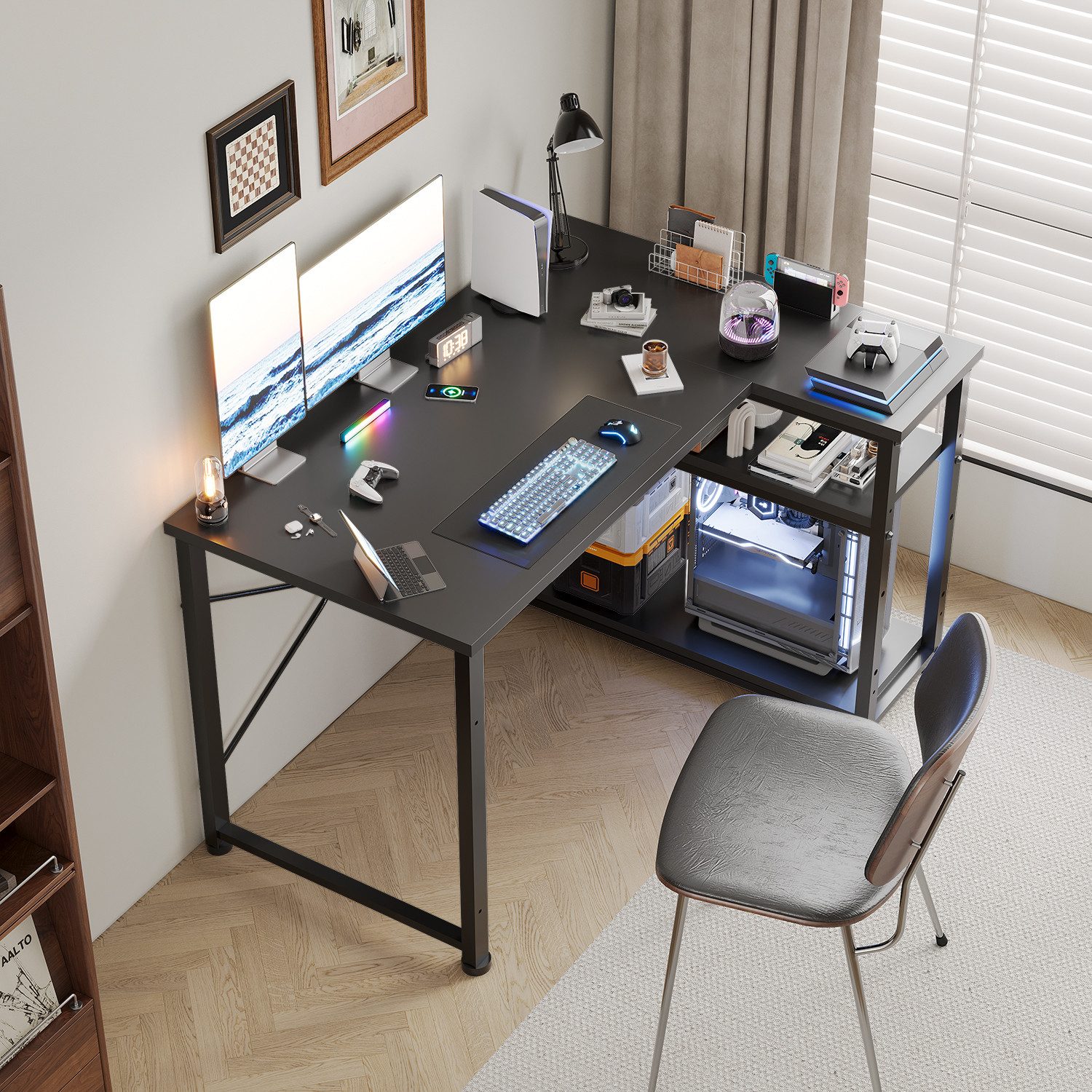 HOMALL Eckschreibtisch 100/120L Form mit Ablagefächern, 2 Tier DIY Lagerregalen Computertisch, Schreibtisch,PC Tisch,Heimbüro