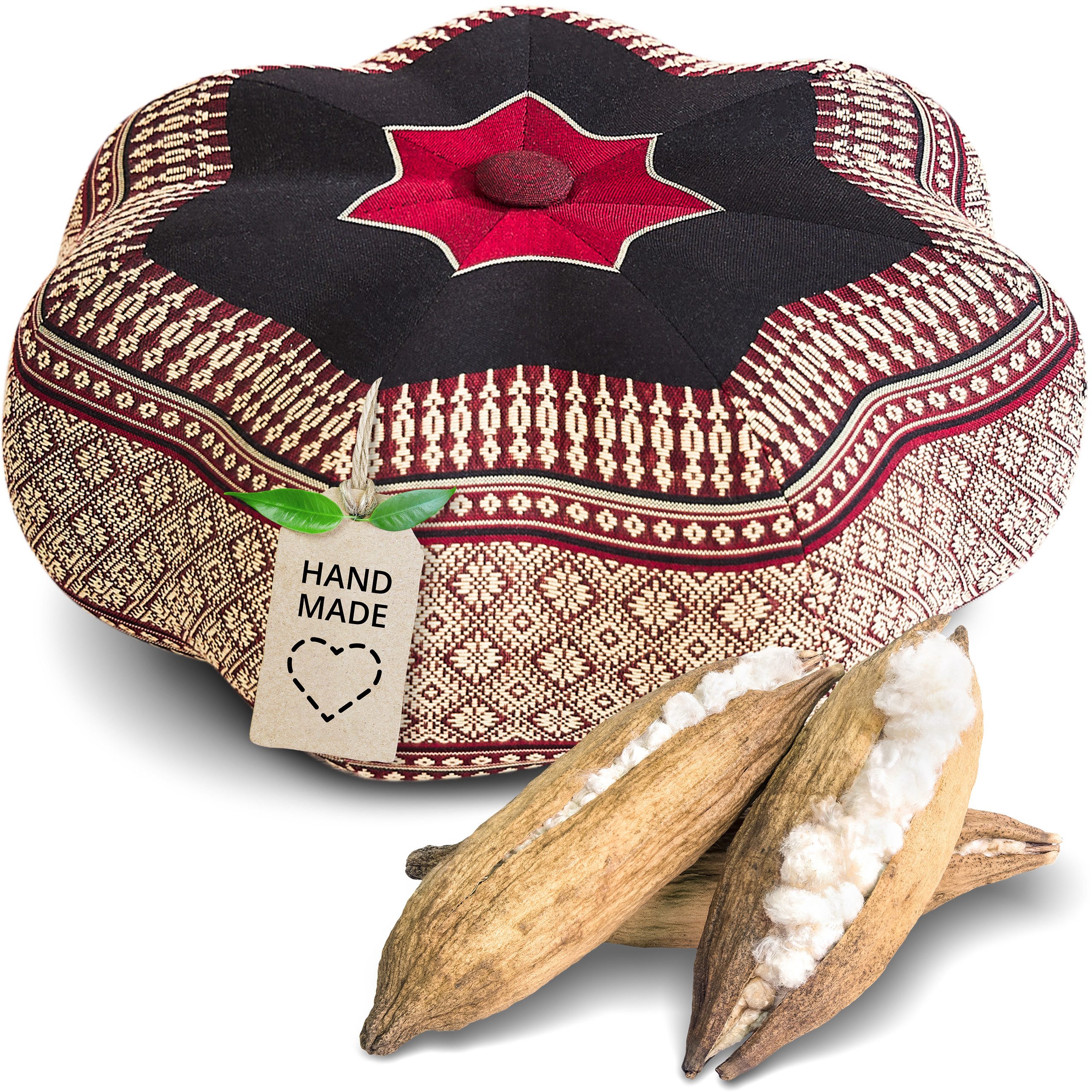 livasia Meditationskissen Zafukissen Stern klein, vegan und handgefertigt, 30x15cm, Kapok