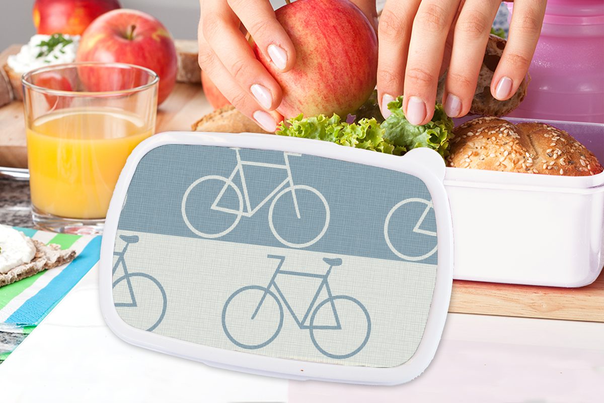 Fahrrad (2-tlg), Brotdose, - für weiß Brotbox - Erwachsene, und Lunchbox Jungs Kunststoff, MuchoWow Kinder für Muster, Blau und Mädchen