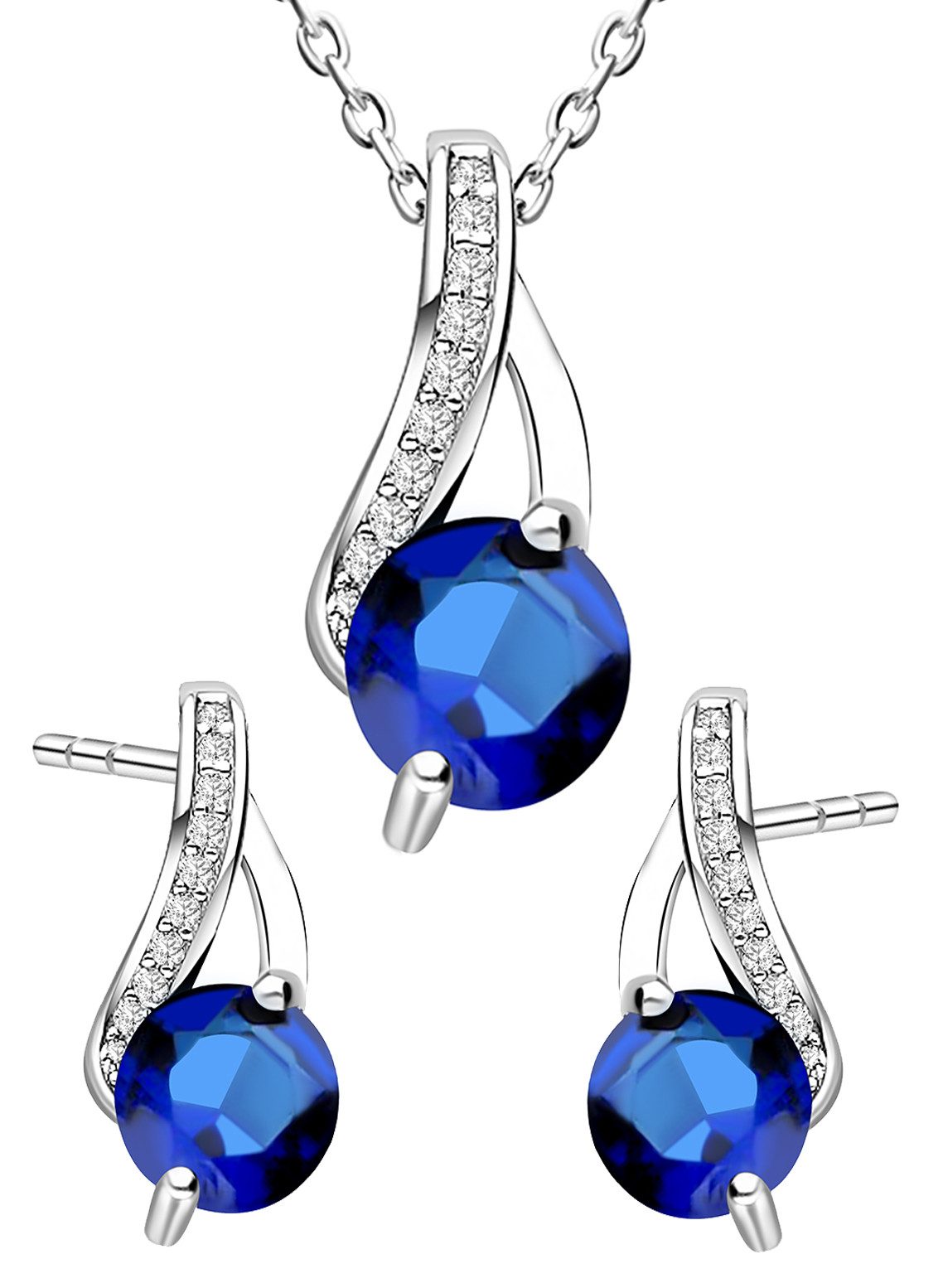 Schmuckset 925 Silber blau Ohrstecker mit Halskette Anhänger Schmuck für Damen