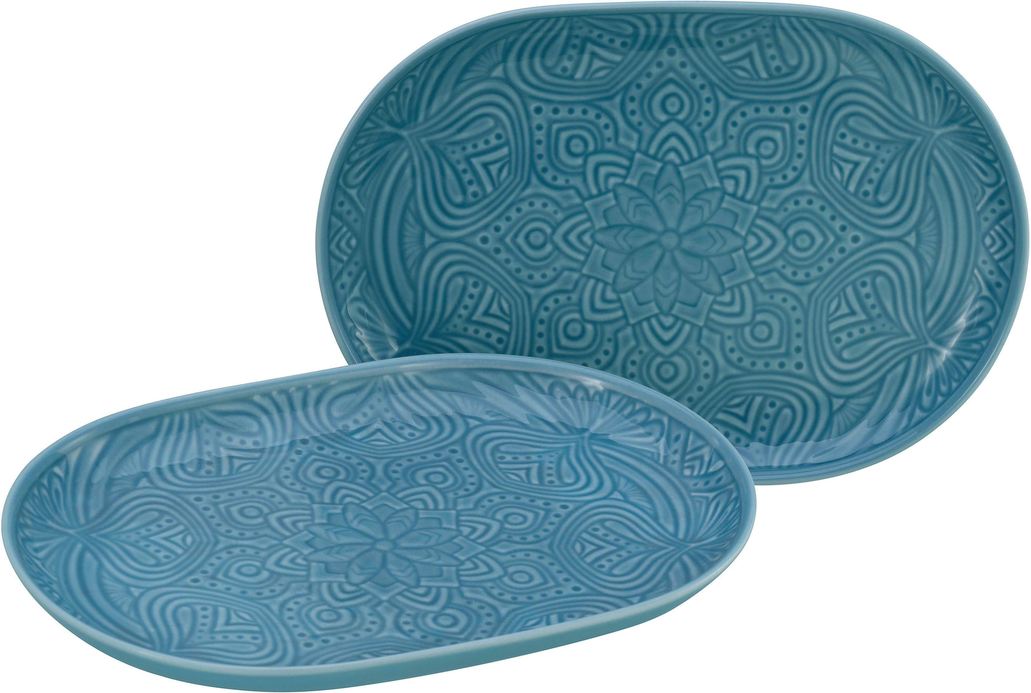 28x20 Porzellan, Mandala, Servierset, CreaTable je Servierplatte 2-tlg), cm blau Orient (Set,