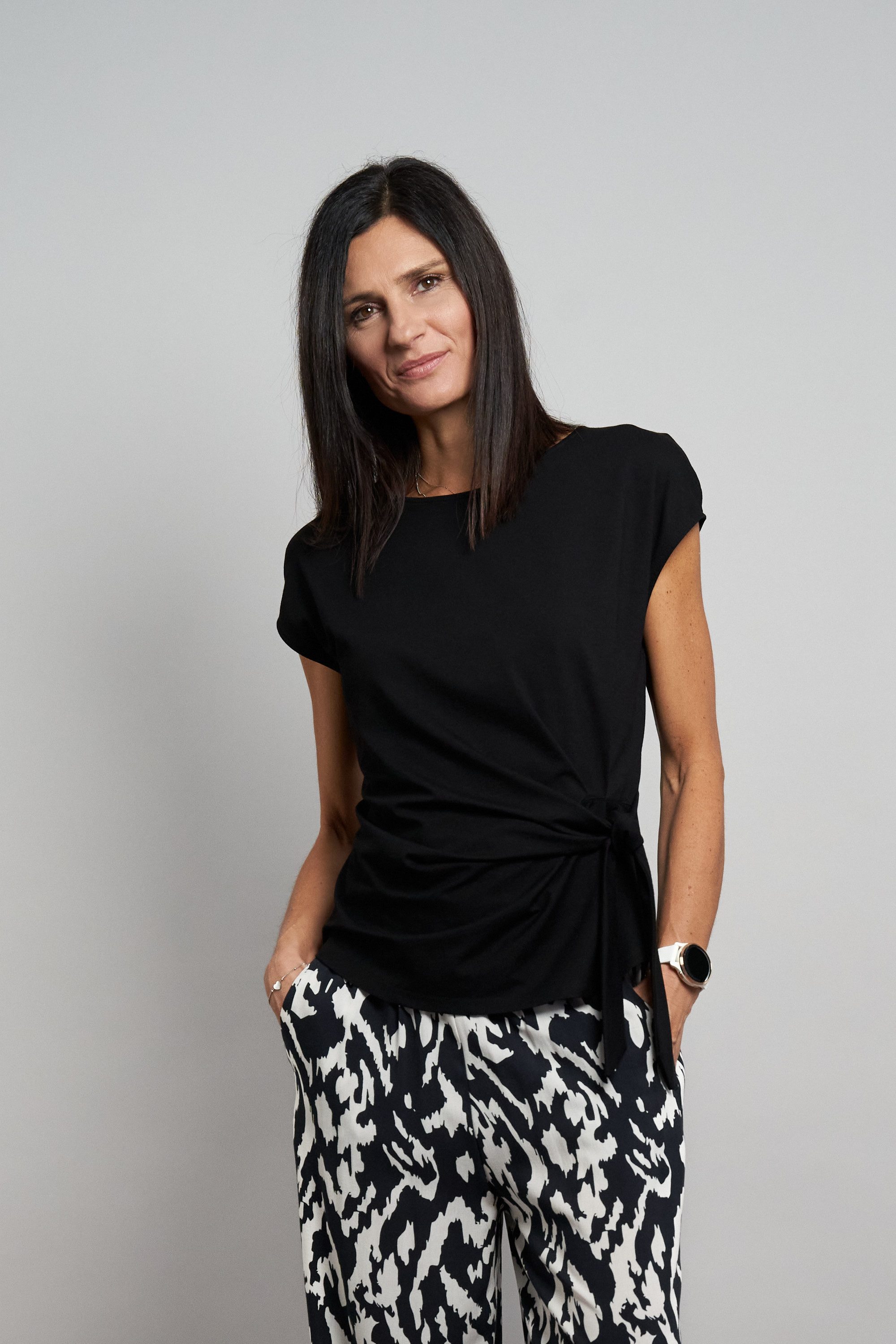 Seidel Moden Kurzarmshirt Rundhals-Shirt mit Knoten-Detail an der Seite - MADE IN GERMANY