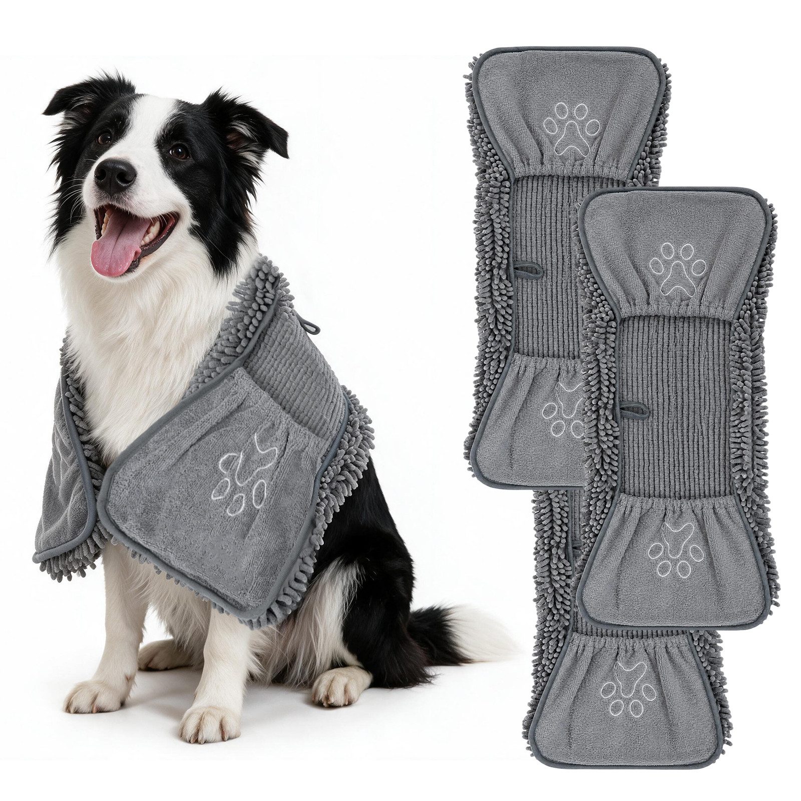 COSTWAY Hundehandtuch 3-teiliges Handtuch für Hunde & Katzen, (1-St), Trocknergeeignet, 74 x 30 cm