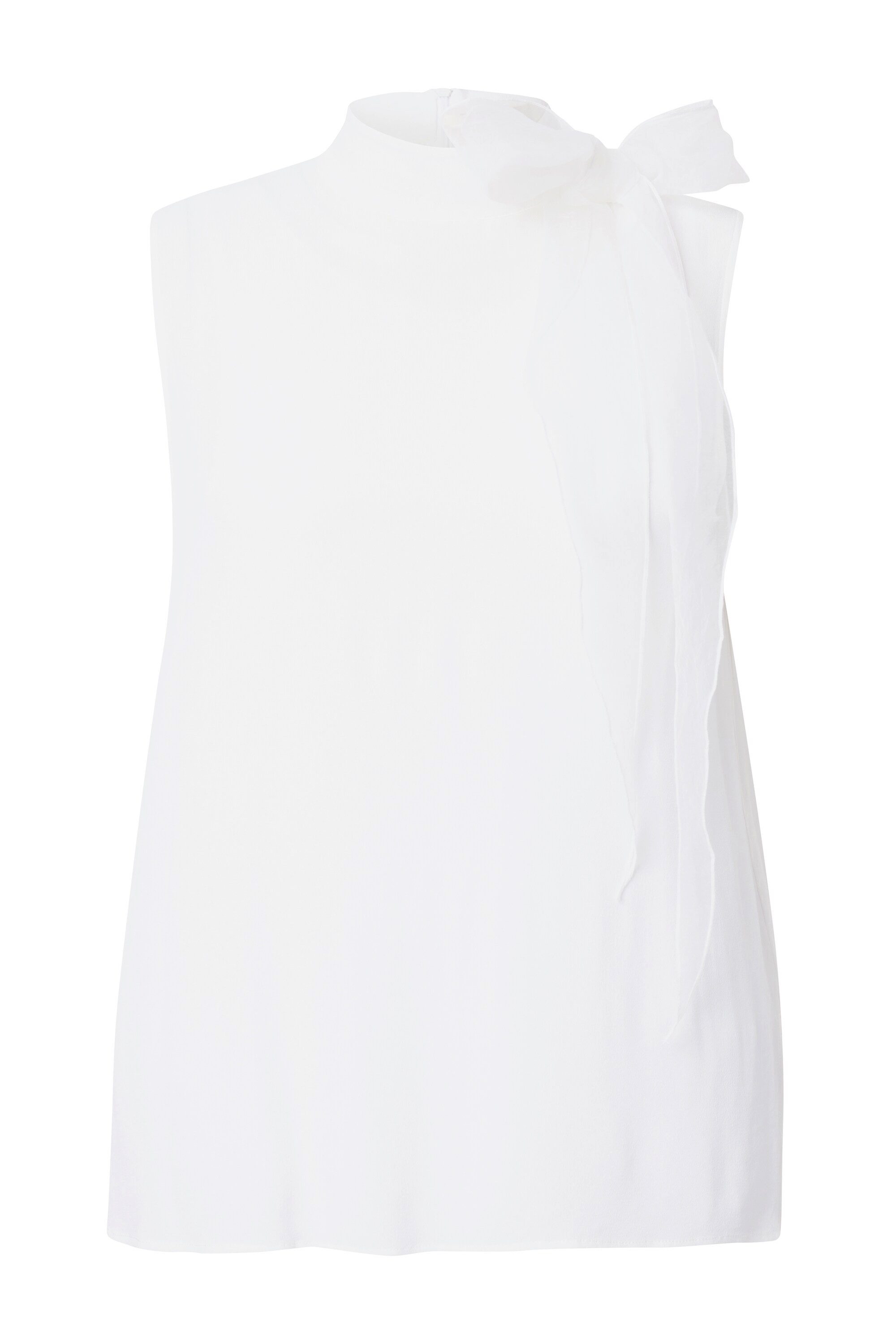 Ulla Popken Spitzenbluse Blusentop Schleife Stehkragen ärmellos Krepp günstig online kaufen