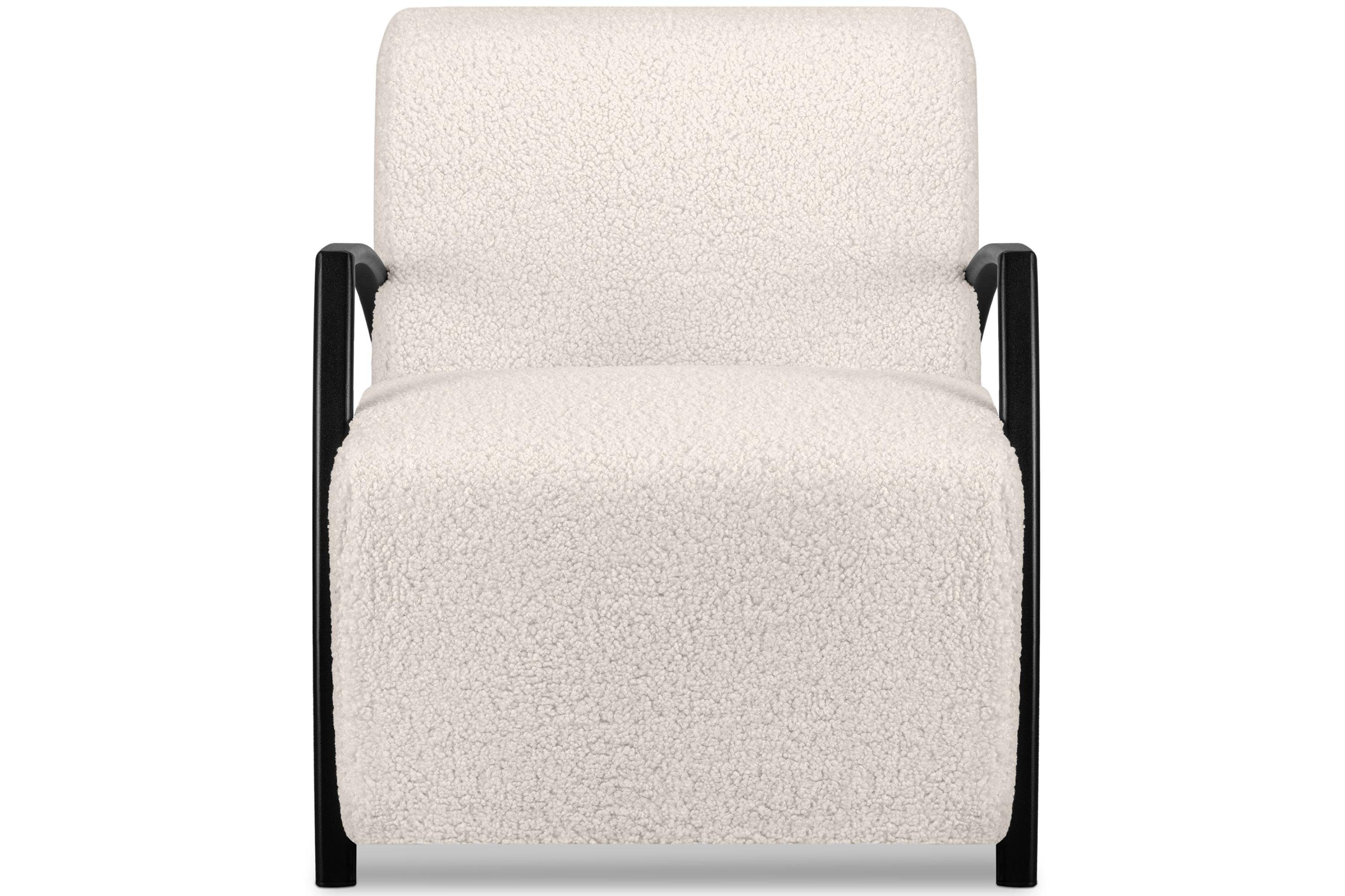 Konsimo Cocktailsessel CARO Sessel gewellter mit ecru im (Relaxsessel bequemes Sitzen mit Sitz, mit | Form Hocker Hocker), für ecru Feder ergonomische