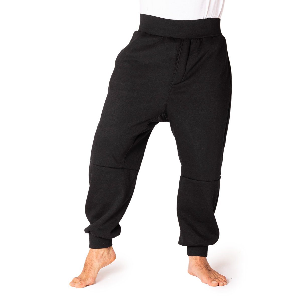 PANASIAM Wellnesshose Haremsjogger perfekte Chillhose Aladin Haremshose 100% im für Baumwolle kühleren Style die aus Unisex Schwarz Tage Freizeithose