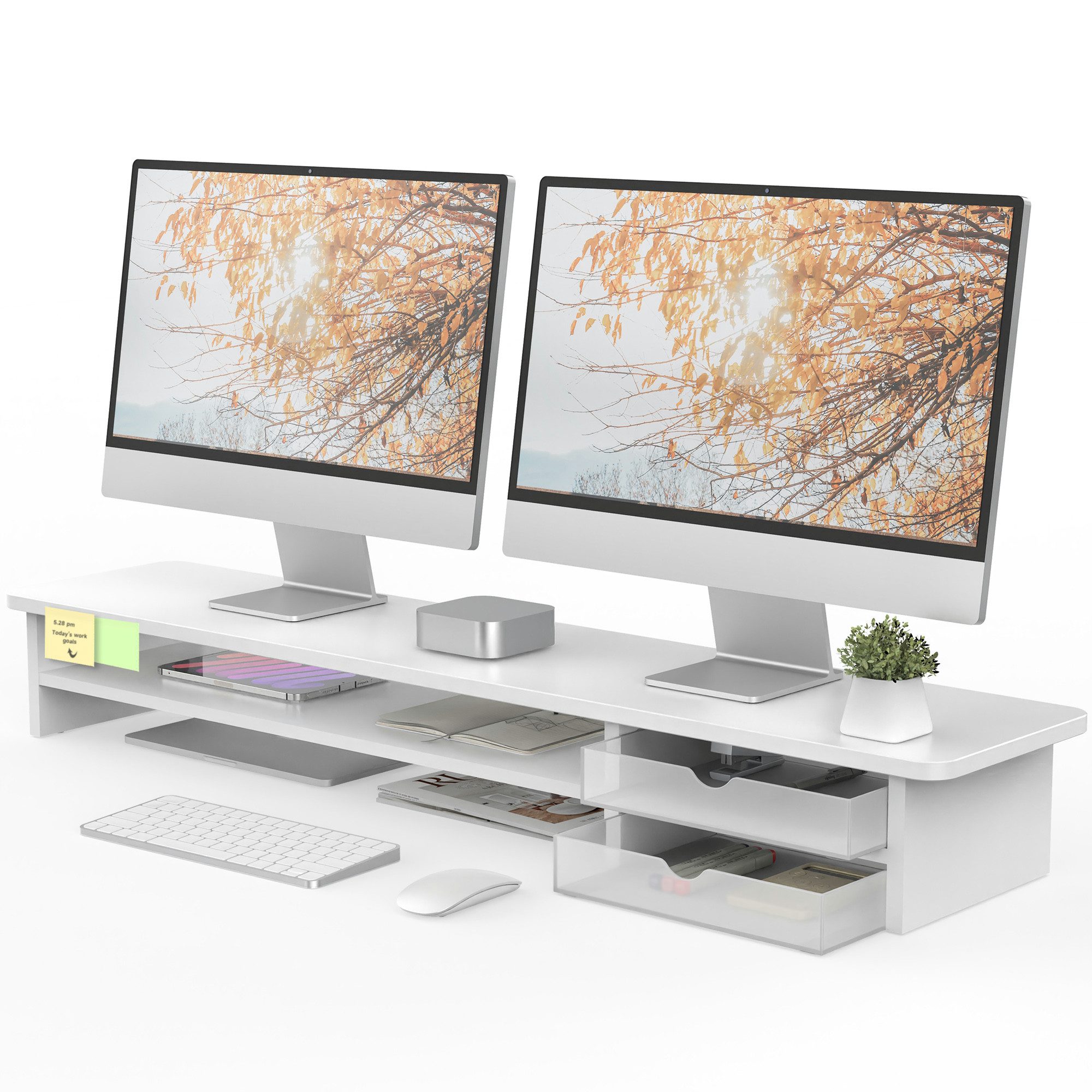 Fenge Monitorständer Monitorerhöhung, (Bildschirmerhöhung, Schreibtischaufsatz mit 2 Acryl Schubladen)