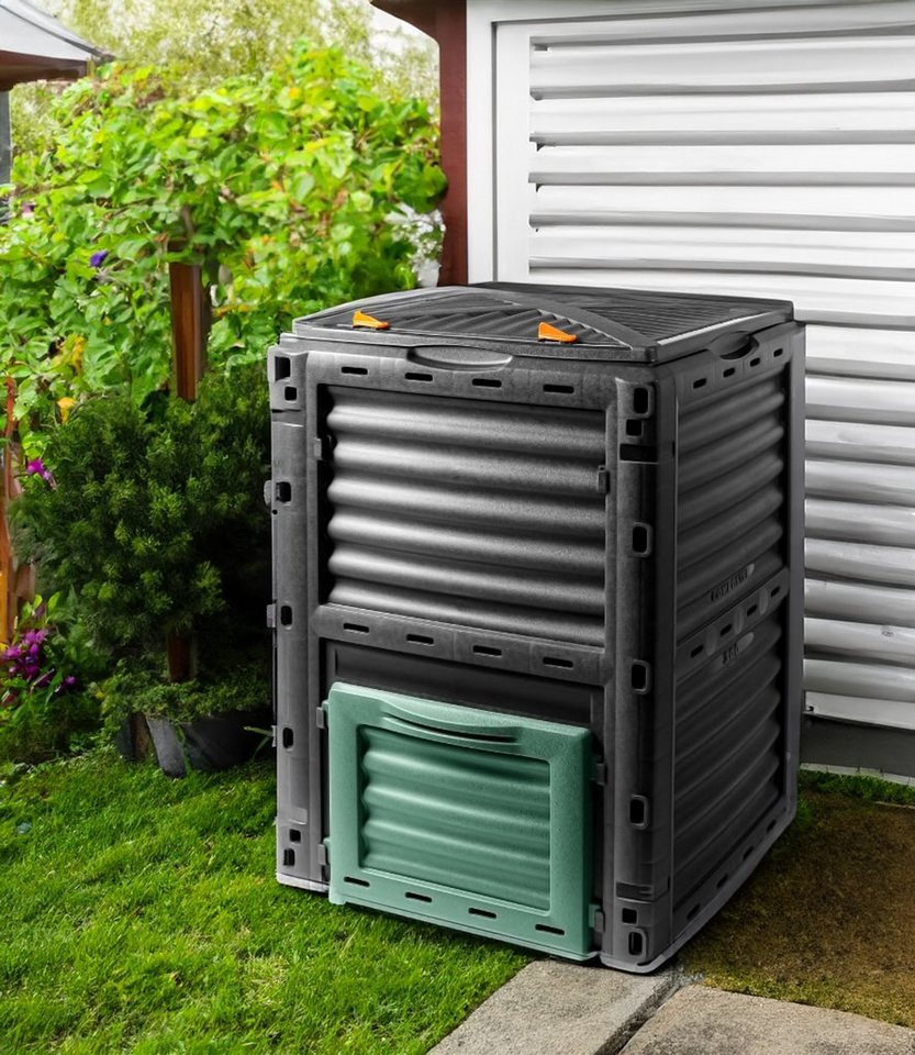 Spetebo Komposter Kompostierer aus Kunststoff - 300 Liter, BxTxH:  61.00x61.00x83.00 cm, 300.00 l, Komposter mit Deckel und Tür zum Entleeren