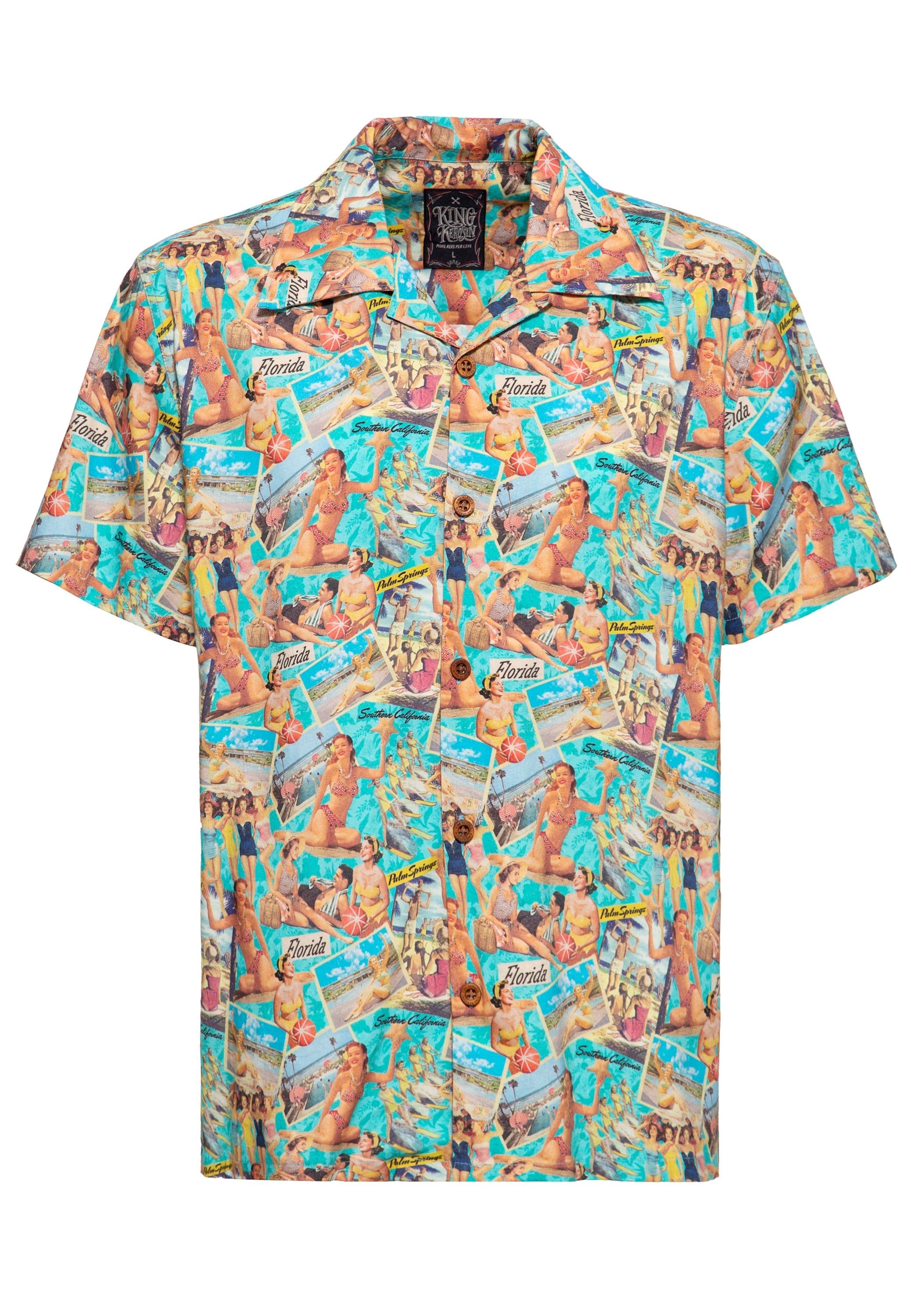 KingKerosin Kurzarmhemd 50's Vacation mit All-over-Print im 50s Beach-Style