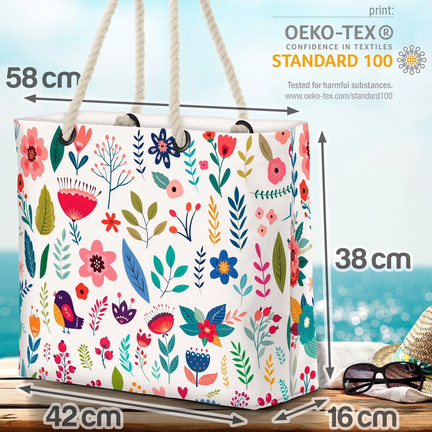 Blum Strandtasche grafisch grafisch floral VOID Blumenmuster (1-tlg), Blumenmuster Blüten Blüten