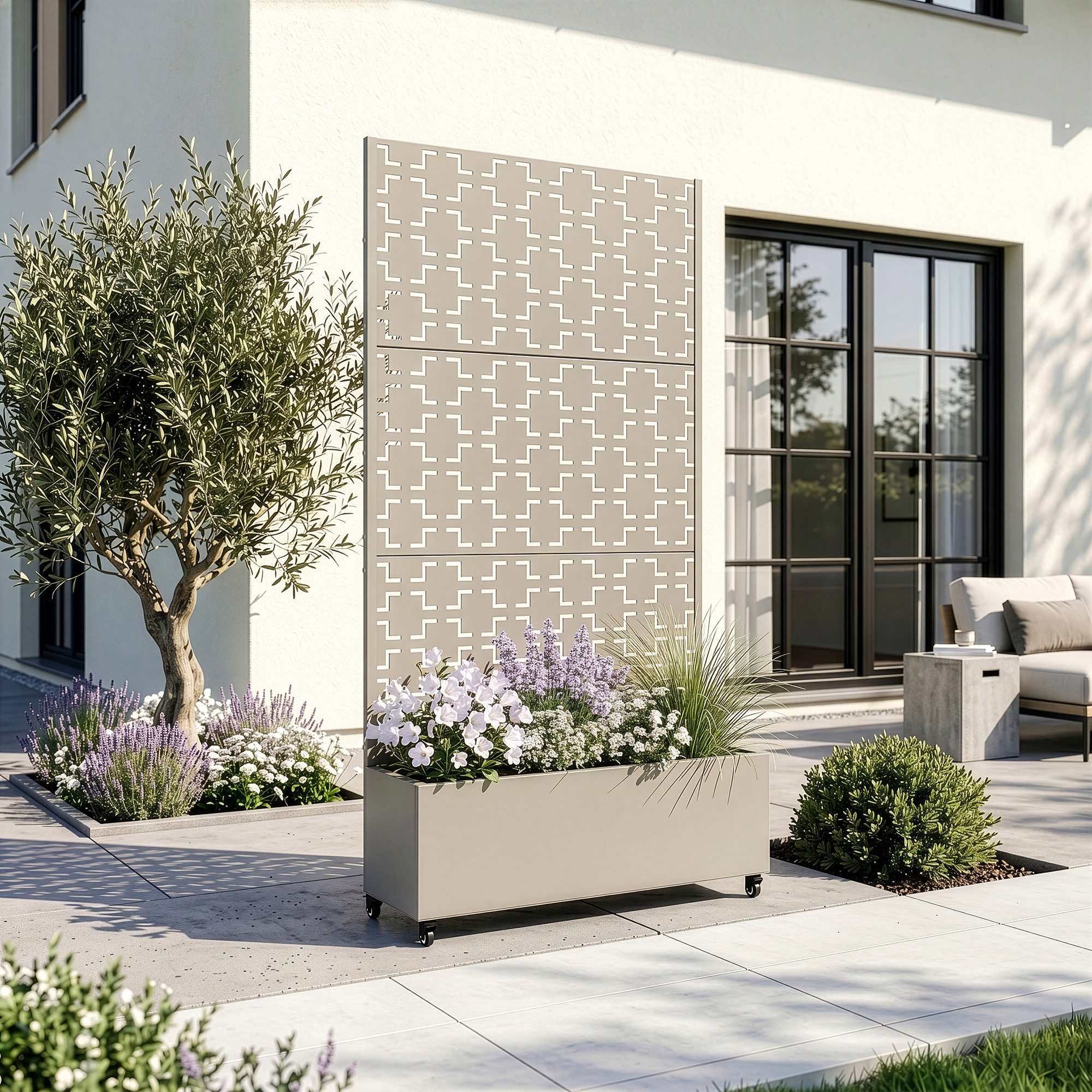 casa.pro Blumenkasten, mit Trennwand »Aaskis« Metall 190 x 82 x 38 cm Beige