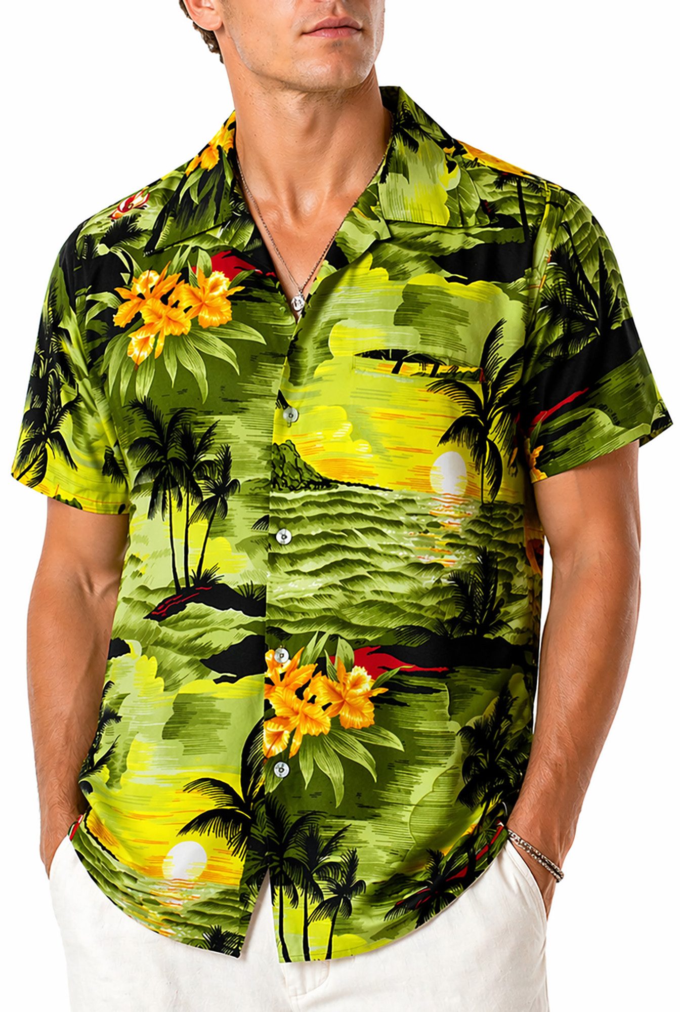 King Kameha Hawaiihemd "Surf" Funky Hawaii-Hemd Herren Kurzarm Front-Tasche Sommerhemd