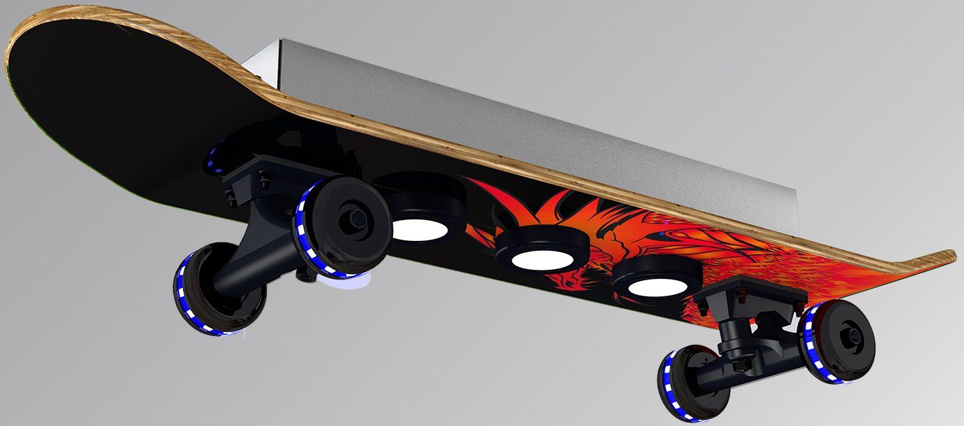 EVOTEC LED fest Deckenleuchte integriert, Dimmfunktion, LED Dragon, Skateboard-Design, Easy Farbwechsel, Wheels - Rollen Cruiser, Warmweiß