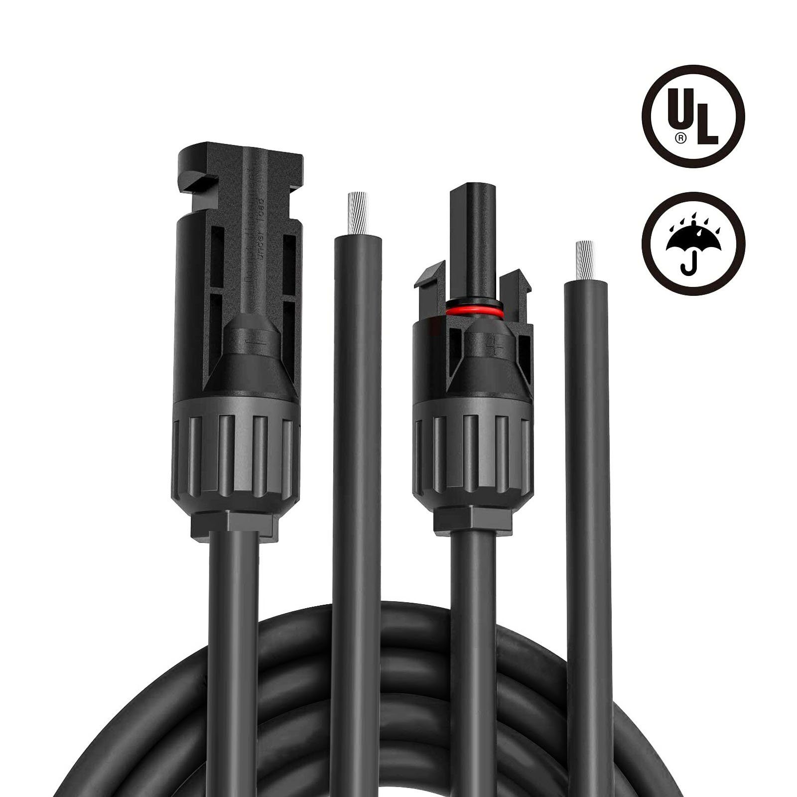 Rhein Beleuchtung Solaranlage Solarkabel Verlängerungskabel 6mm², 3m – Mit MC4 Stecker, 0 W, Hochreiner Kupferkern und PPE-Material, (Set, 2-St., Solarkabel 6mm² Kompatibel – Für private & gewerbliche Solaranlagen), Einfach installieren – Einpolig für PV-Modul Anschluss