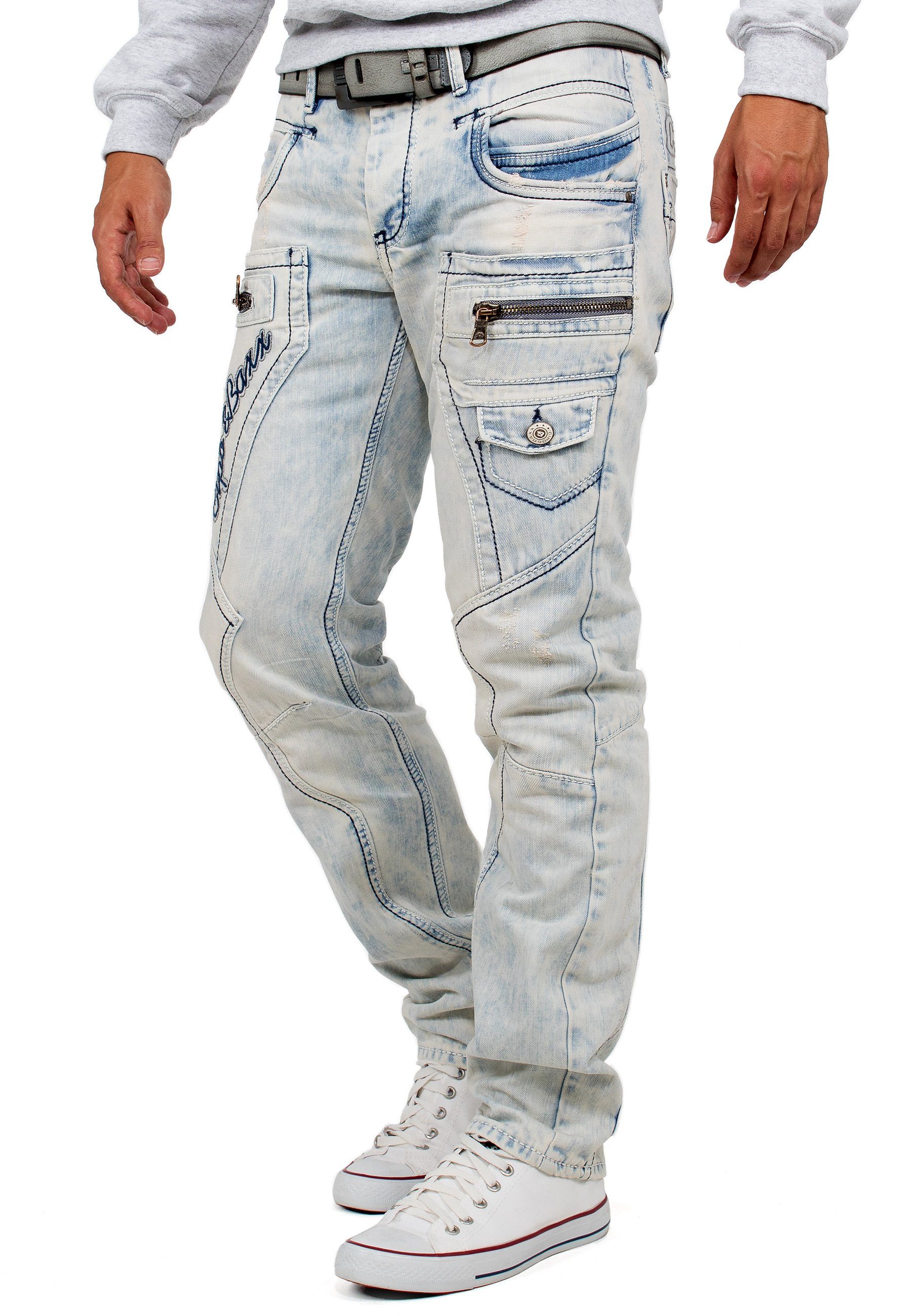 Bikerjeans Herren Regular Fit Hose Stonewashed BA-CD272