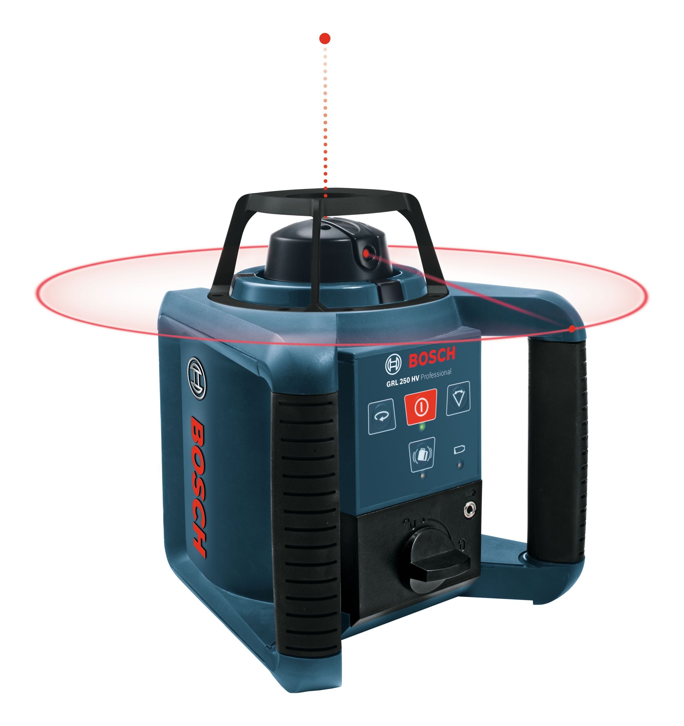 BOSCH Punkt- und Linienlaser GRL 250 HV, Rotationslaser mit 2 x 1,5 V Batterie LR6 (AA) - im Handwerkerkoffer