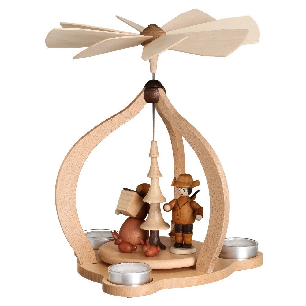 Weihnachtspyramide Zeidler Tischpyramide natur Waldfiguren für Teelichte