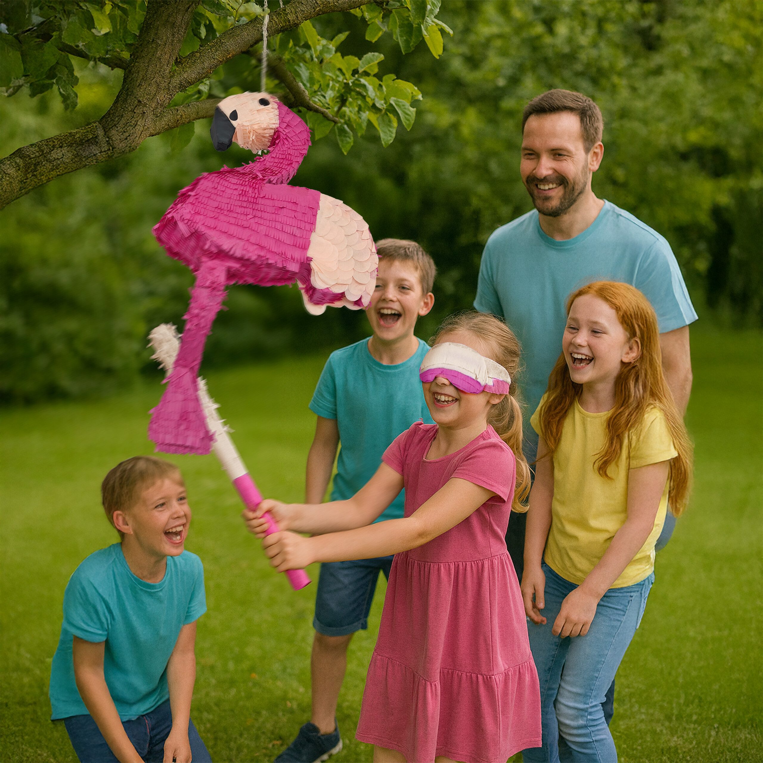 relaxdays Pinata Set Flamingo mit Stab und Maske