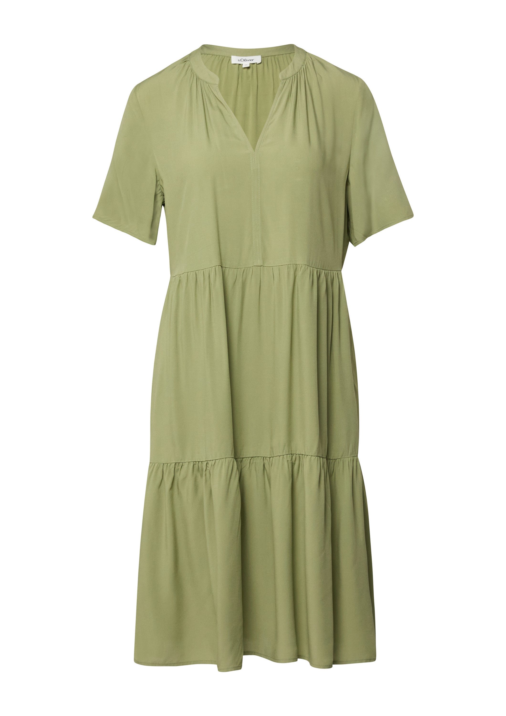s.Oliver Midikleid Kleid Kurzes Viskose-Kleid mit Raffungen