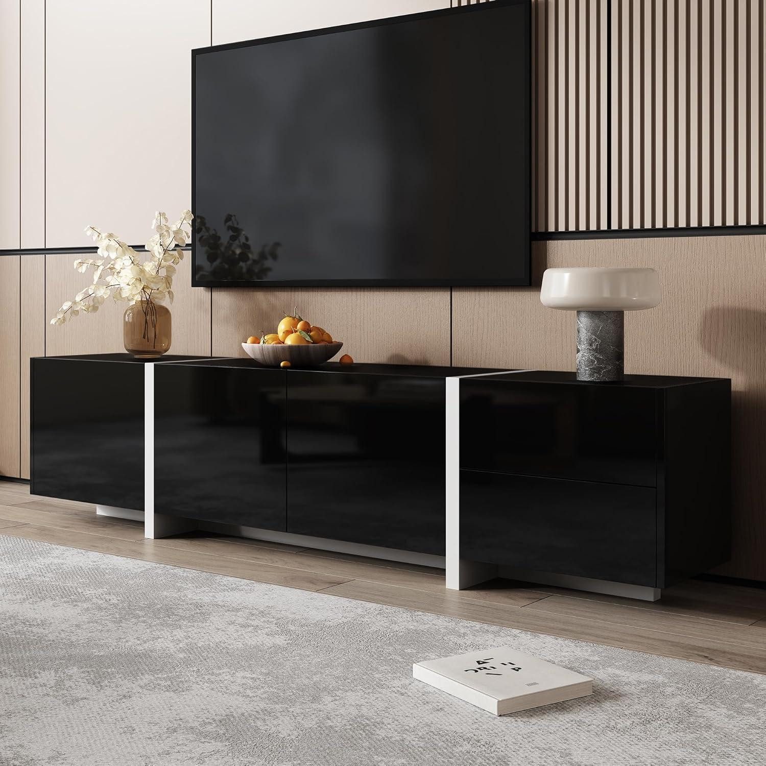 TV-Board TV Schrank Lowboard Schubladen Stauraum Schwarz(170x30x39cm)