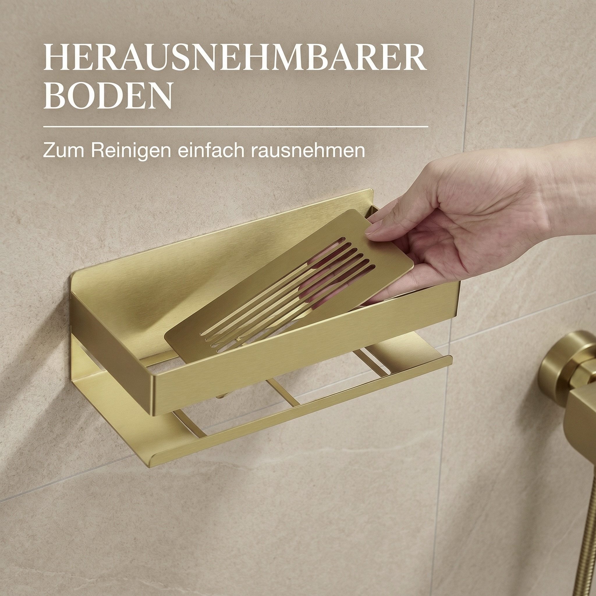 DEKAZIA Duschablage ohne Bohren, Selbstklebender Duschkorb, Duschregal Edelstahl, selbstklebend, 5 Farben erhätlich, inkl. Klebeset & 3 Haken, Badezimmerregal, Bad Regal,Aufbewahrung Bad, Duschzubehör