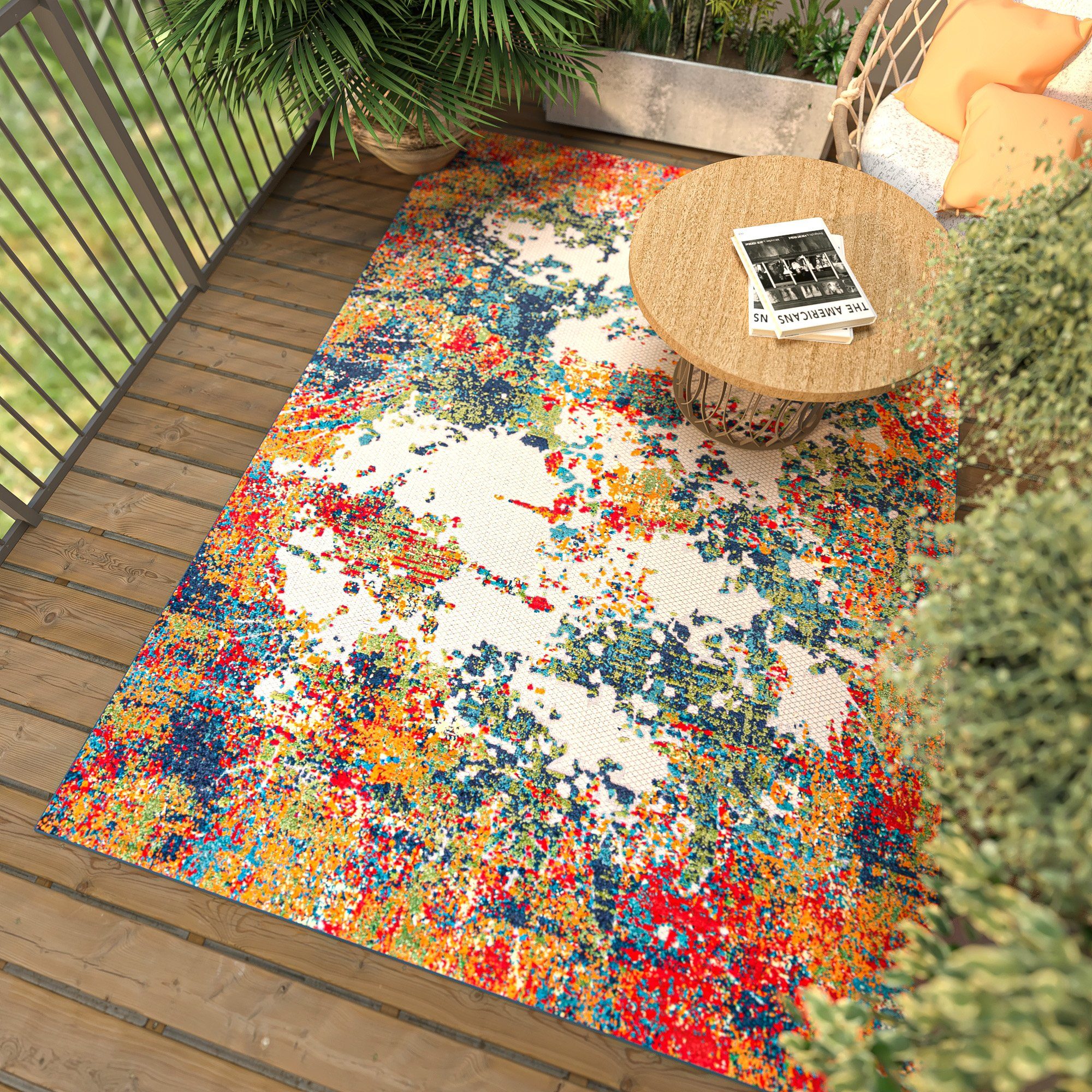 Mazovia Designteppich In- & Outdoor Teppich Wetterfest & UV-beständig Balkon - Bunt, 80 x 150 cm, Höhe 6 mm, Kurzflor, Weich, Pflegeleicht, Flachgewebe