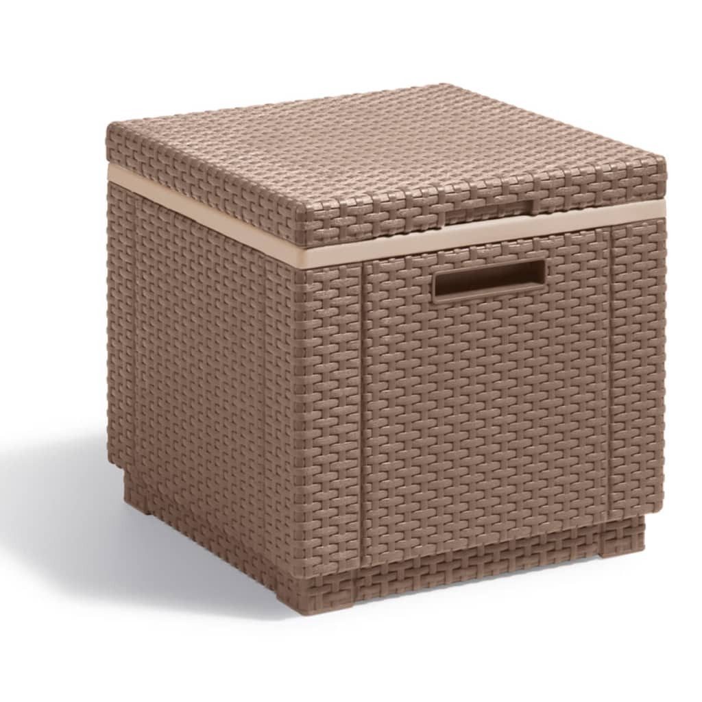 Allibert Gartenbox Kühlbox / Beistelltisch "Ice Cube", Cappuccino, Rattan-Optik