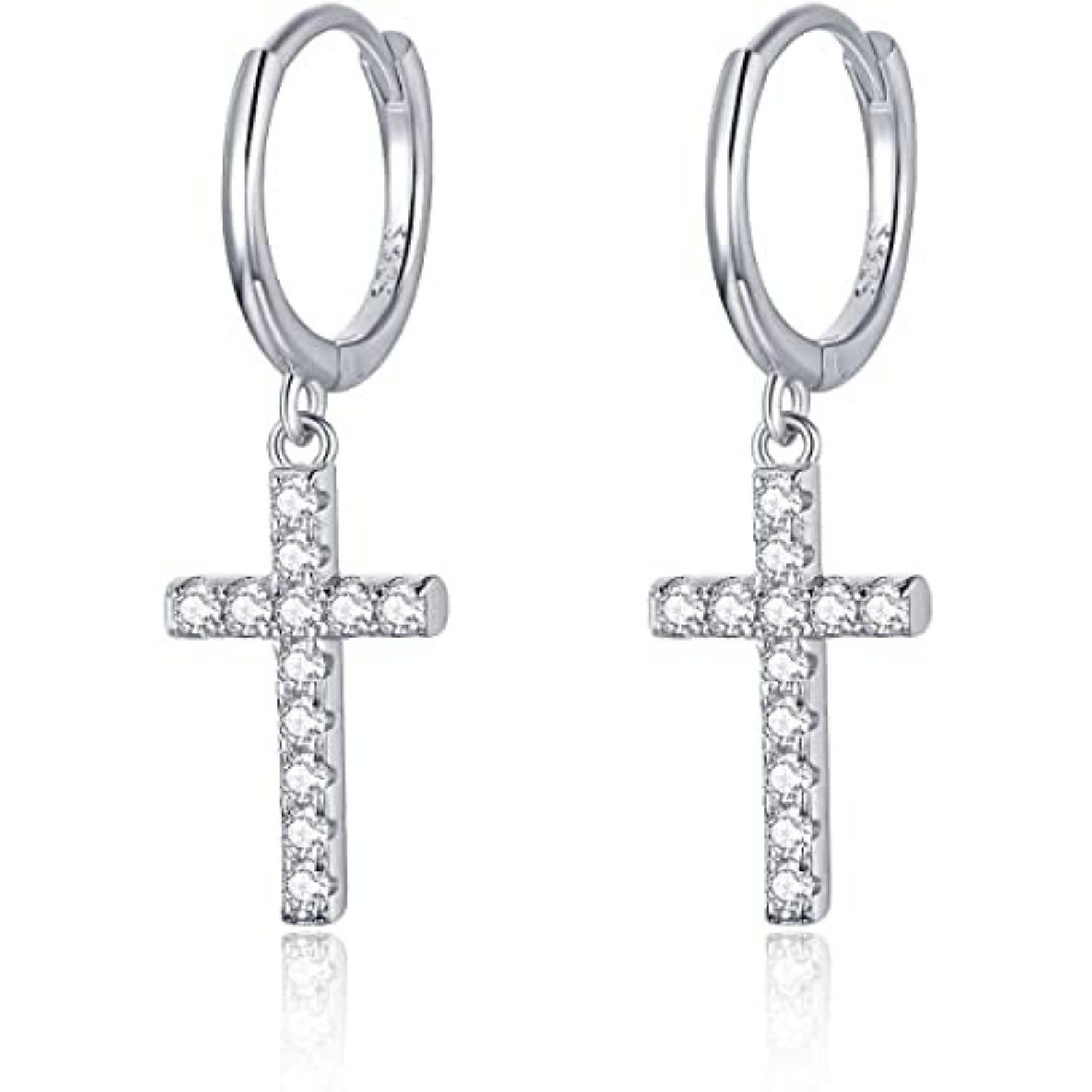 Lisandra Scott Ohrhänger-Set 925 Silber Creolen 14K vergoldet I Kreuz Anhänger Ohrringe mit Steinen, Hochglanz trifft Symbolkraft – 925er Silber mit funkelnden Akzenten