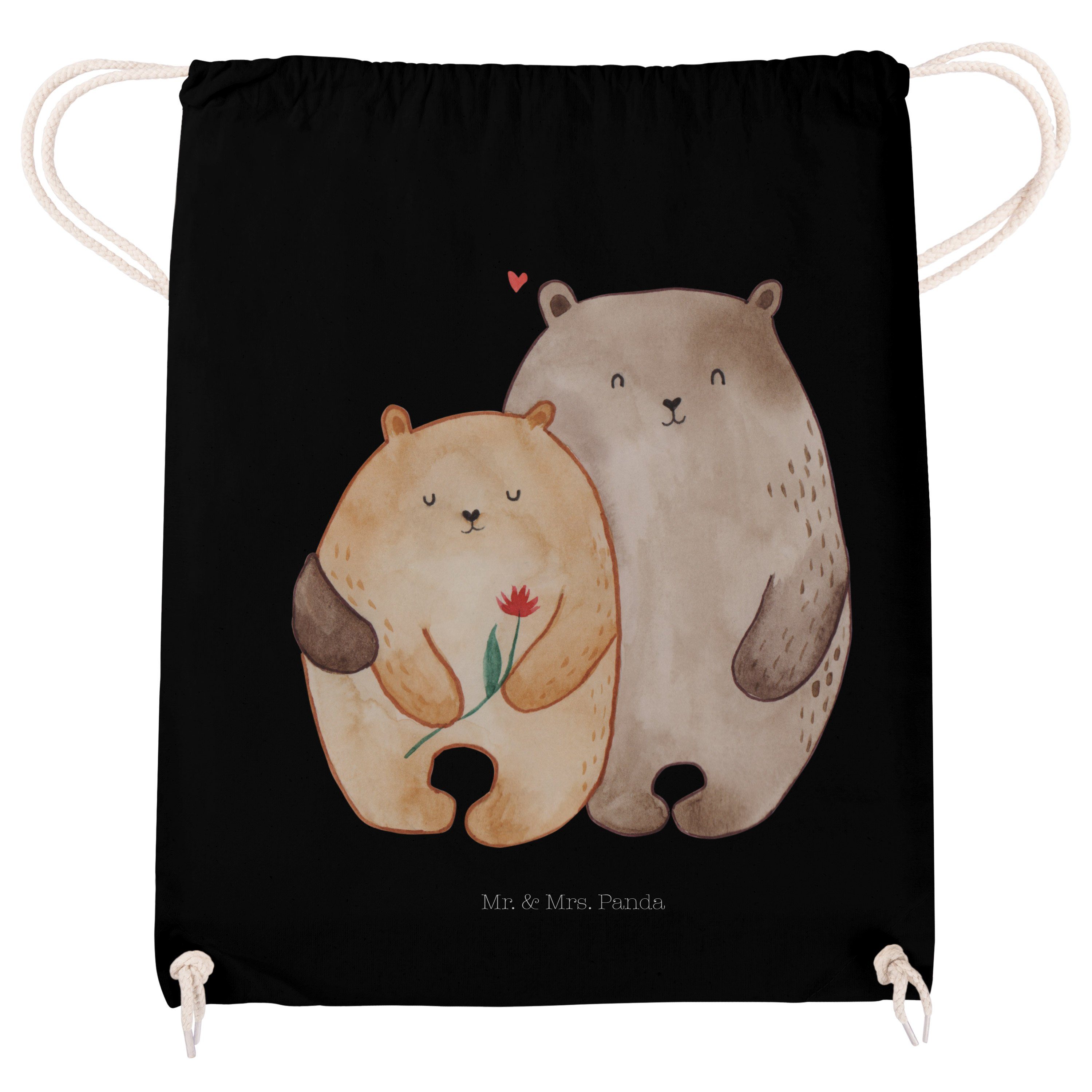 Schwarz Sporttasche Bären Panda - (1-tlg) Sportbeut Liebe Tasche, Beutel, Mrs. Mr. Geschenk, Verliebt, - &