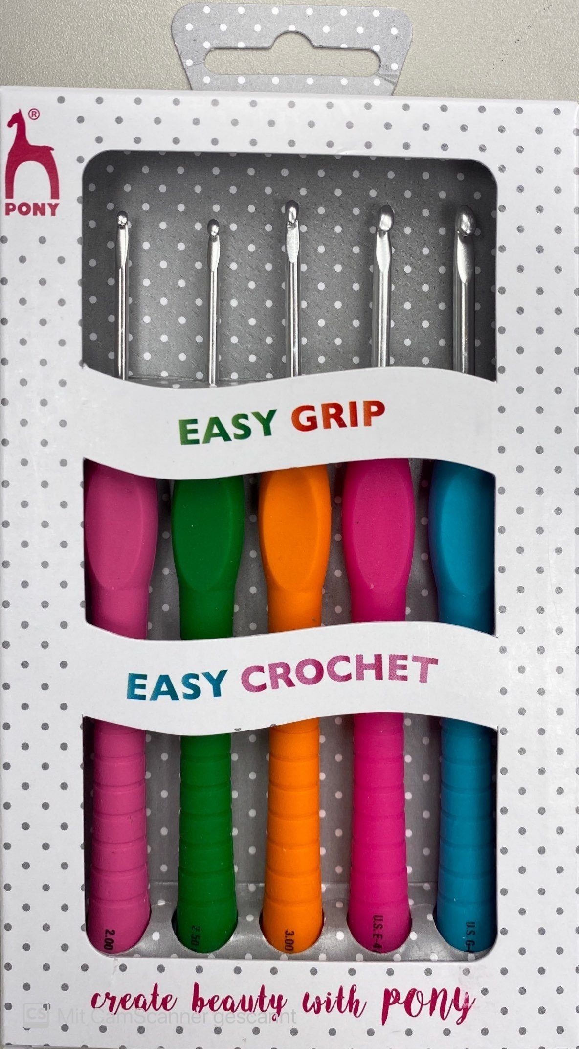 PONY Häkelnadeln Pony Easy Grip Häkelnadel Set Stärke 2,0; 2,5; 3; 3,5; 4,0mm, 5 St., Farblich sortierte Häkelnadel mit dem Easy Grip.