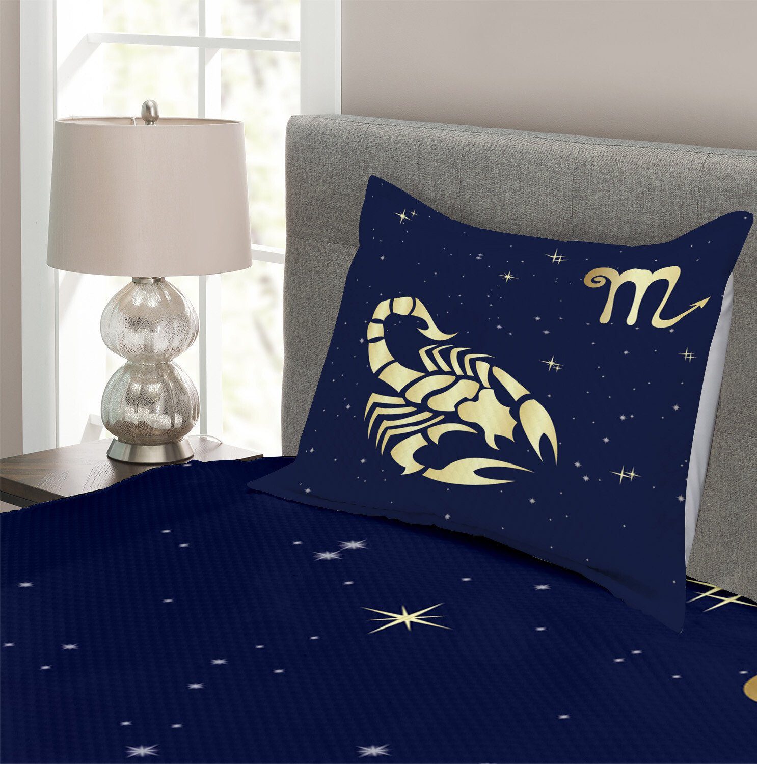 Sterne Skorpion mit Sternzeichen Kissenbezügen Abakuhaus, Tagesdecke Waschbar, Set Nachthimmel