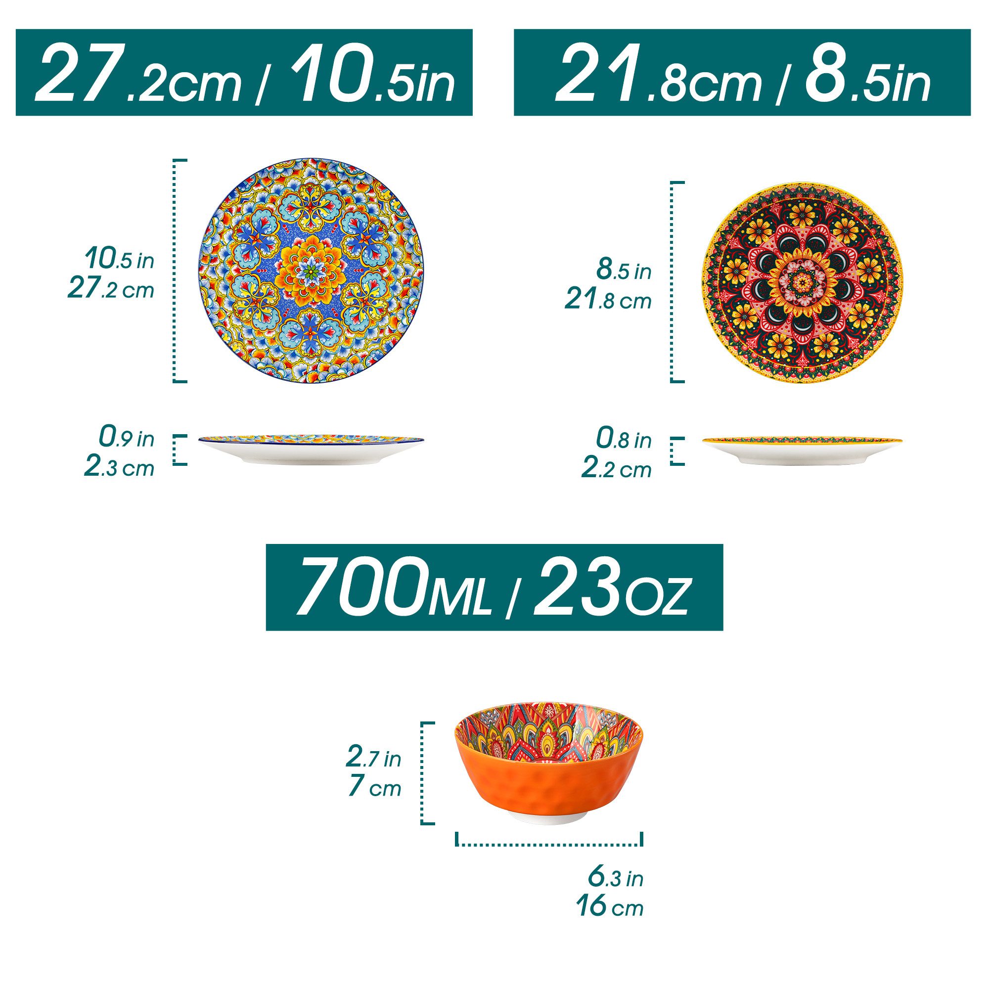 vancasso Geschirr-Set Tafelservice, Geschirr-Set LUMI für 6/4, Porzellan, BOHO-Stil (18-tlg), 6 Personen, Porzellan