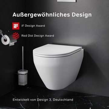 AM.PM Tiefspül-WC Spirit V2.0 Hänge WC Keramik, Spülrandloses WC, Tiefspüler, wandhängend, Abgang waagerecht, Schnellverschluss-Sitz mit Soft-Close-Funktion, Flash Clean