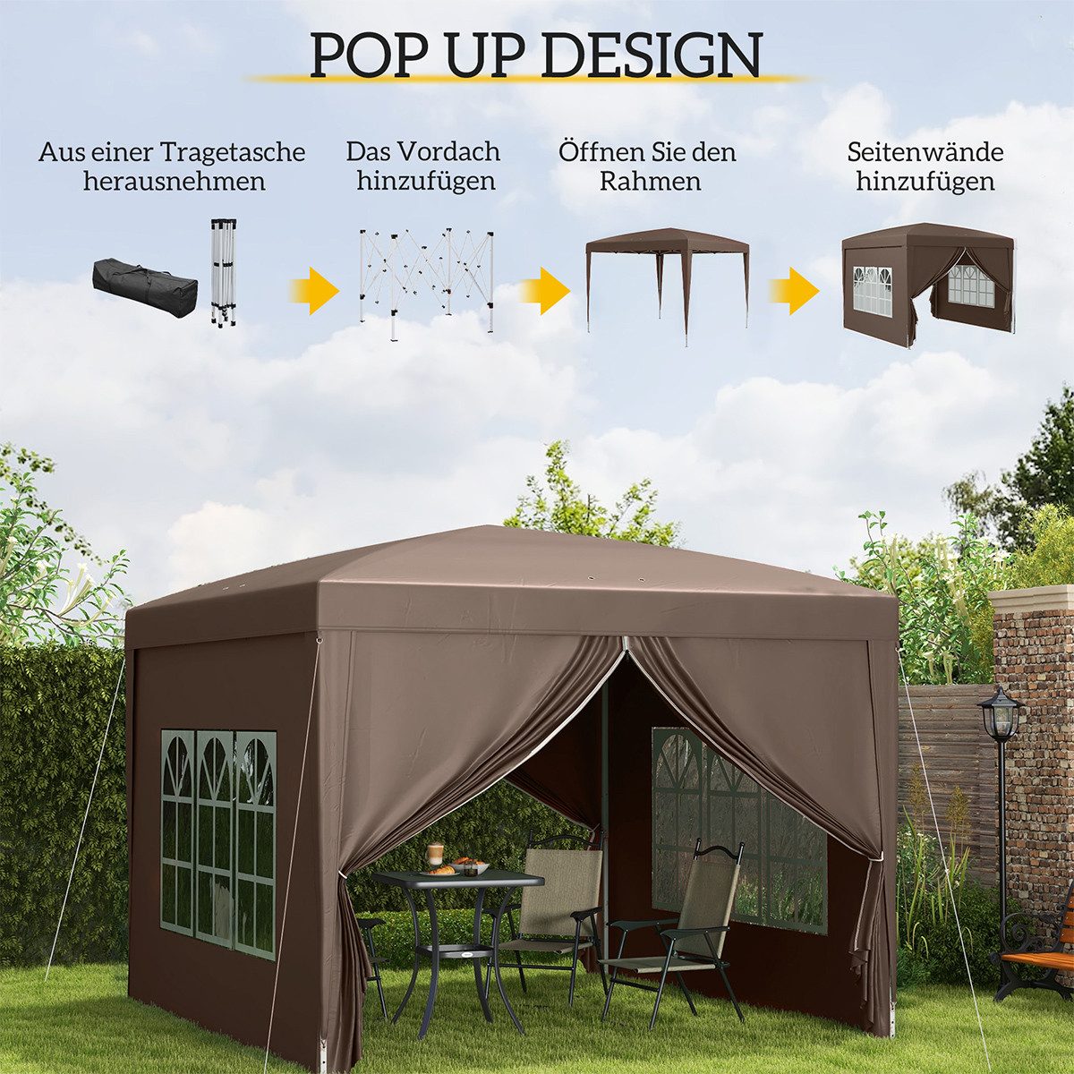 XDeer Partyzelt Pavillon mit 4 Seitenteilen Tasche Pop-up Faltpavillon UV, Schutz 50+ Faltbar Partyzelt Gartenpavillon für Camping Garten
